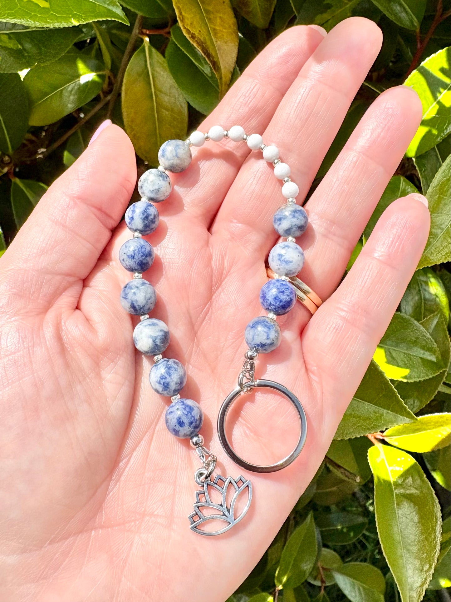 Breathing Beads Keyring - Blue Spot Jasper with White Malaysian Jade