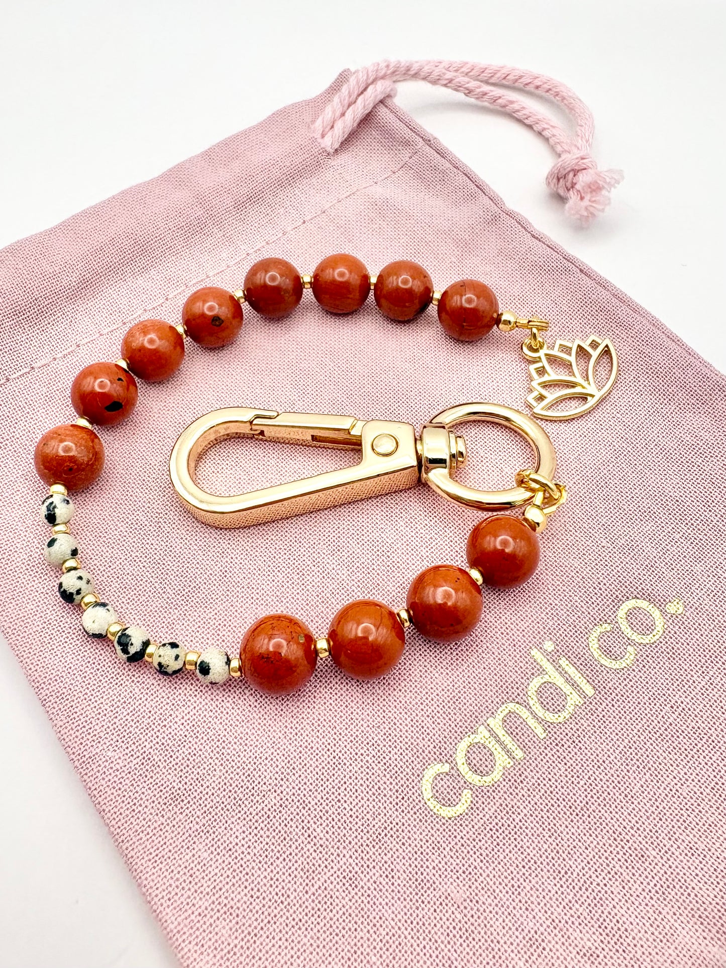 Breathing Beads Keyring - Red Jasper With Dalmatian Jasper