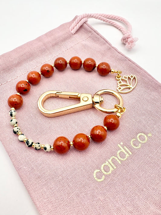 Breathing Beads Keyring - Red Jasper With Dalmatian Jasper