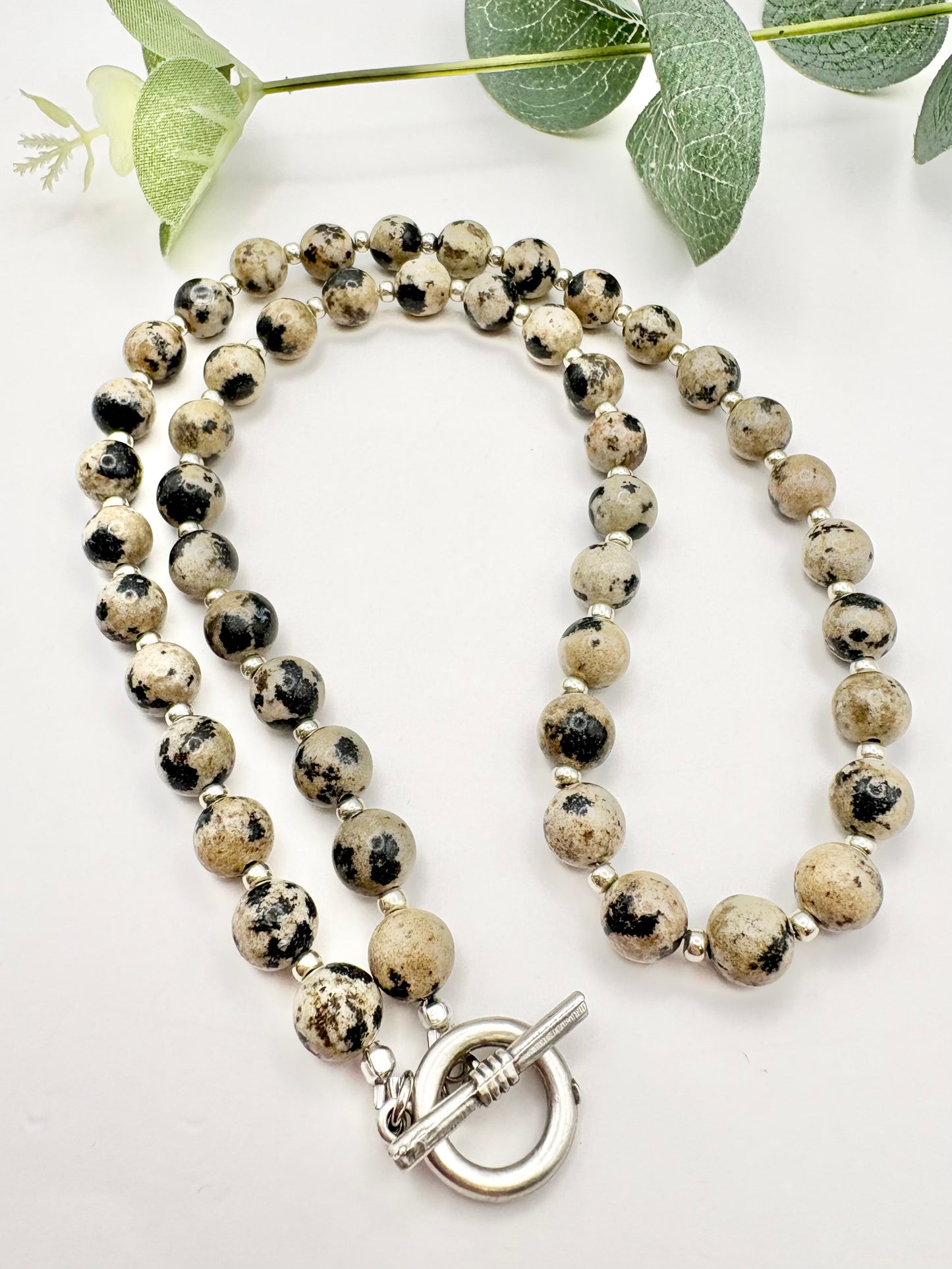 Handmade Dalmatian Jasper Toggle Clasp Necklace - Silver Plated SALE