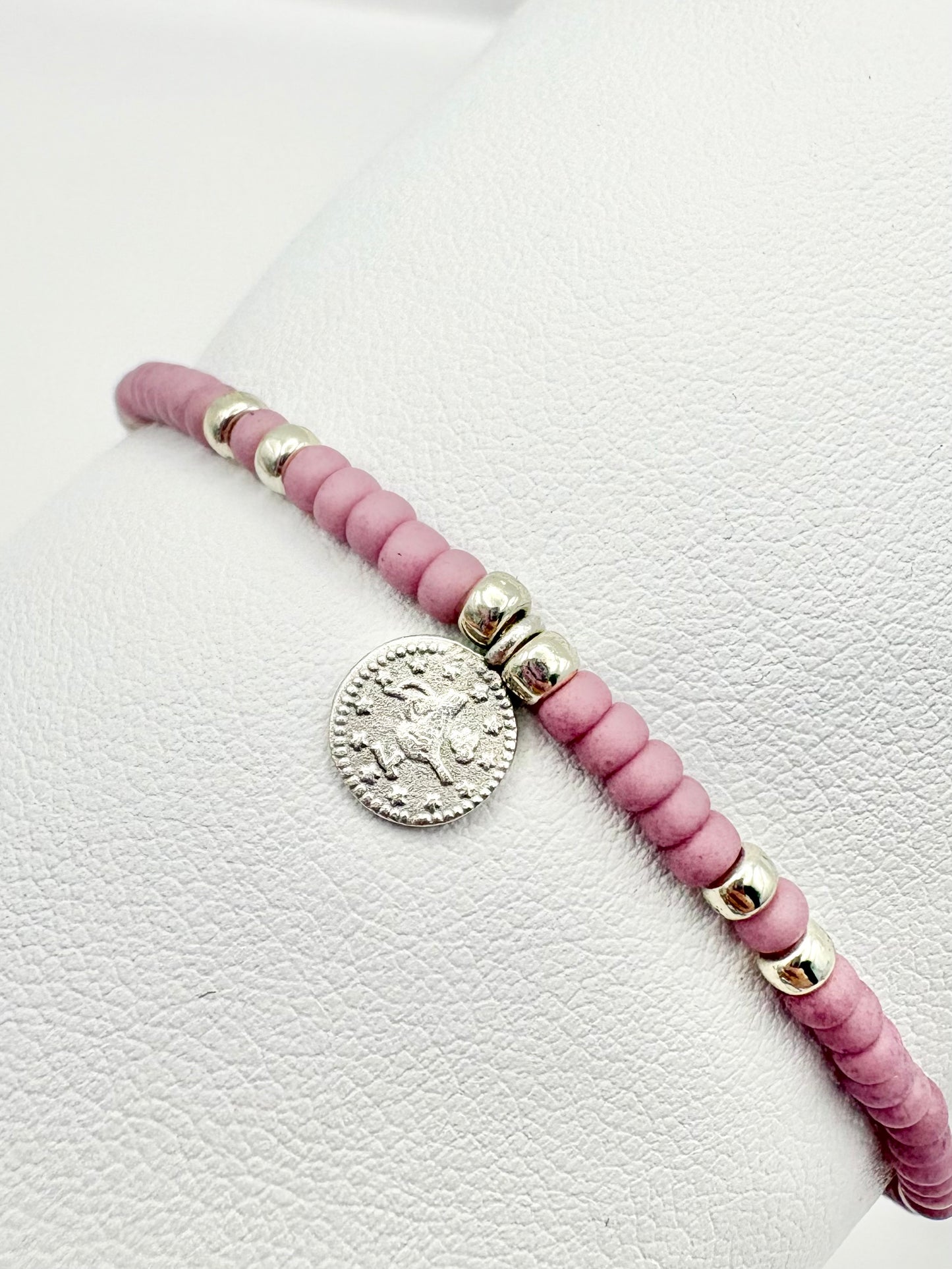 Boho Coin Seed Bead Bracelet - Navy, Pink, Sage