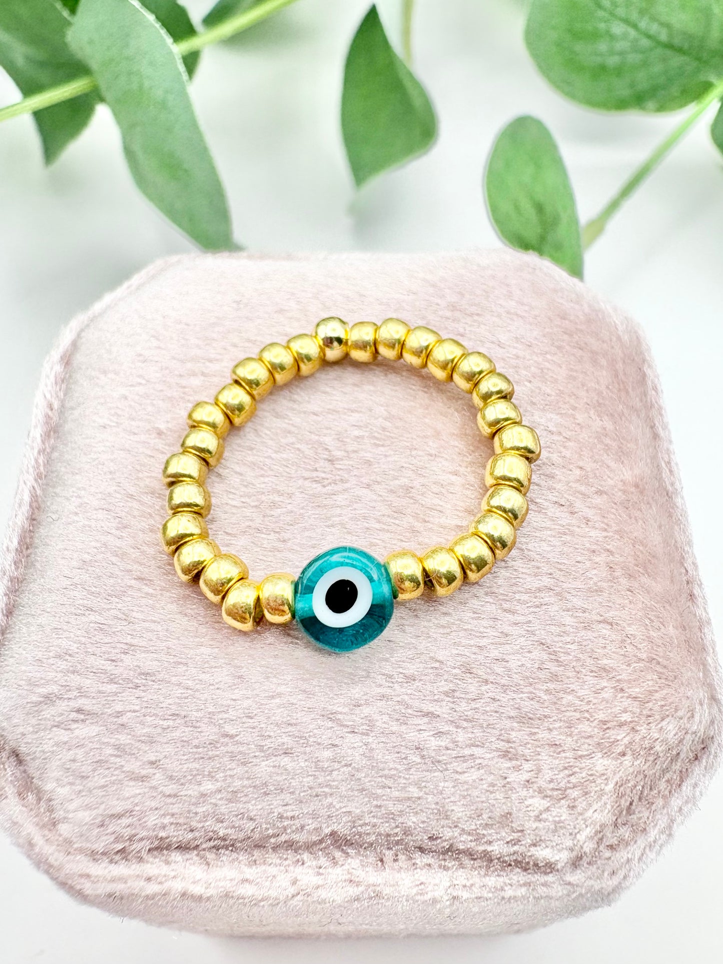 Evil Eye Seed Bead Ring - Gold or Silver