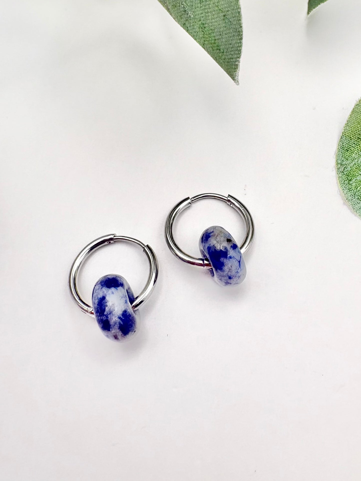Sodalite Huggie Hoop Earrings - Stainless Steel