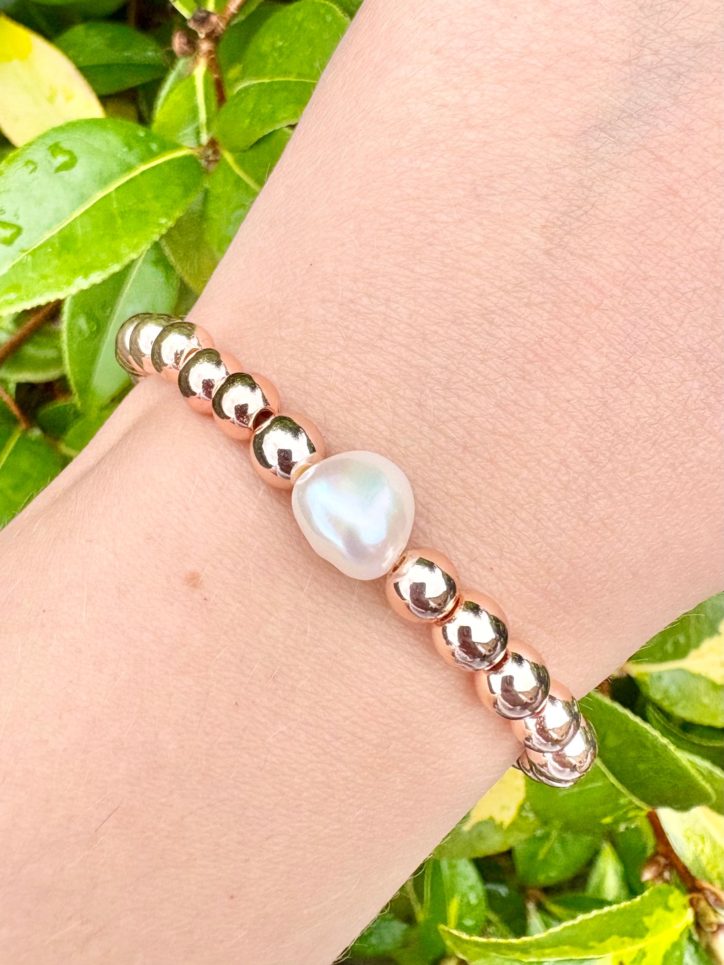 Rose Gold Plated Hematite and Freshwater Pearl Bracelet - One of a Kind