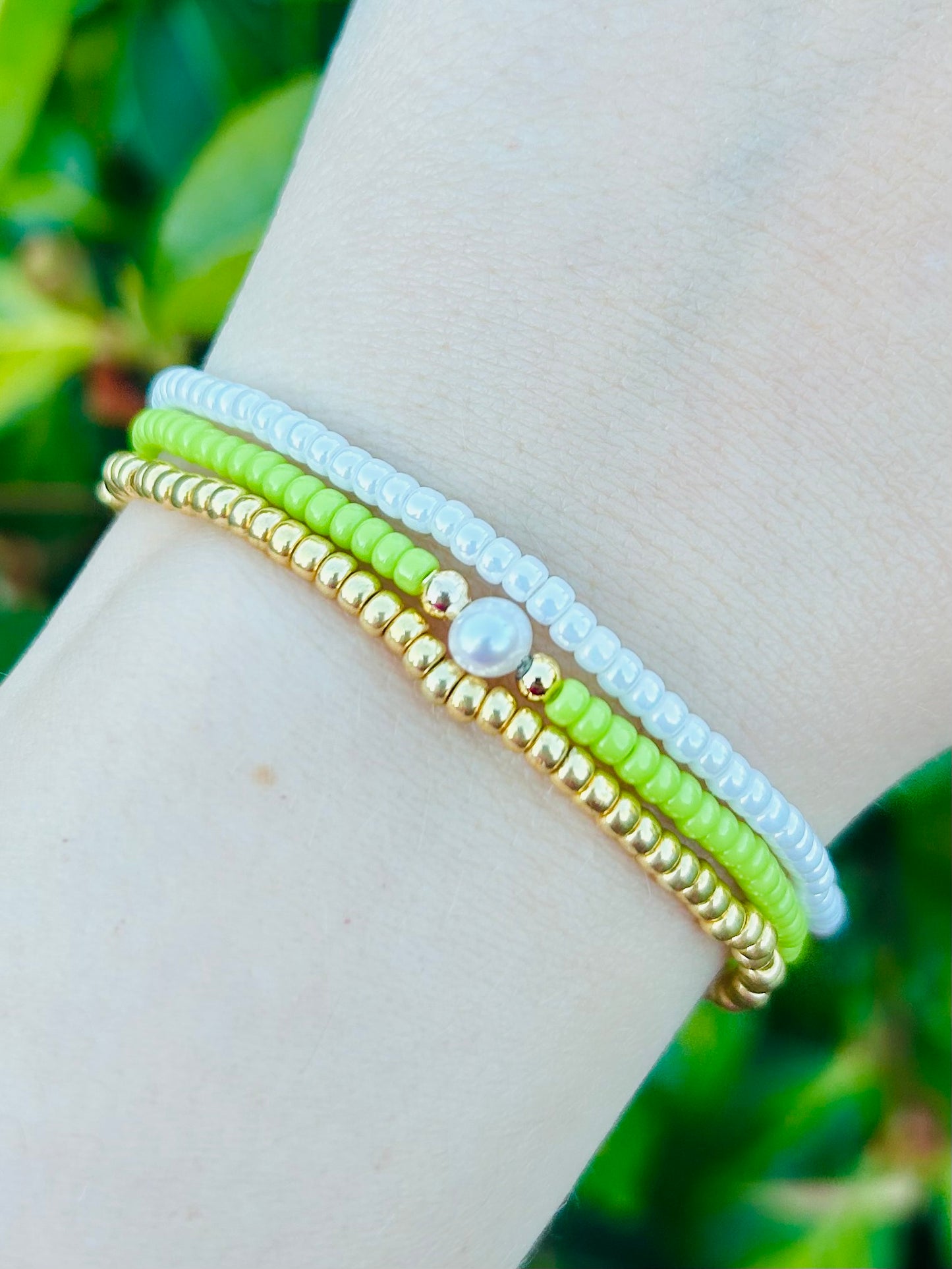 Stacking Vibrant Seed Bead Freshwater Pearl Bracelet Trio - Various Colours