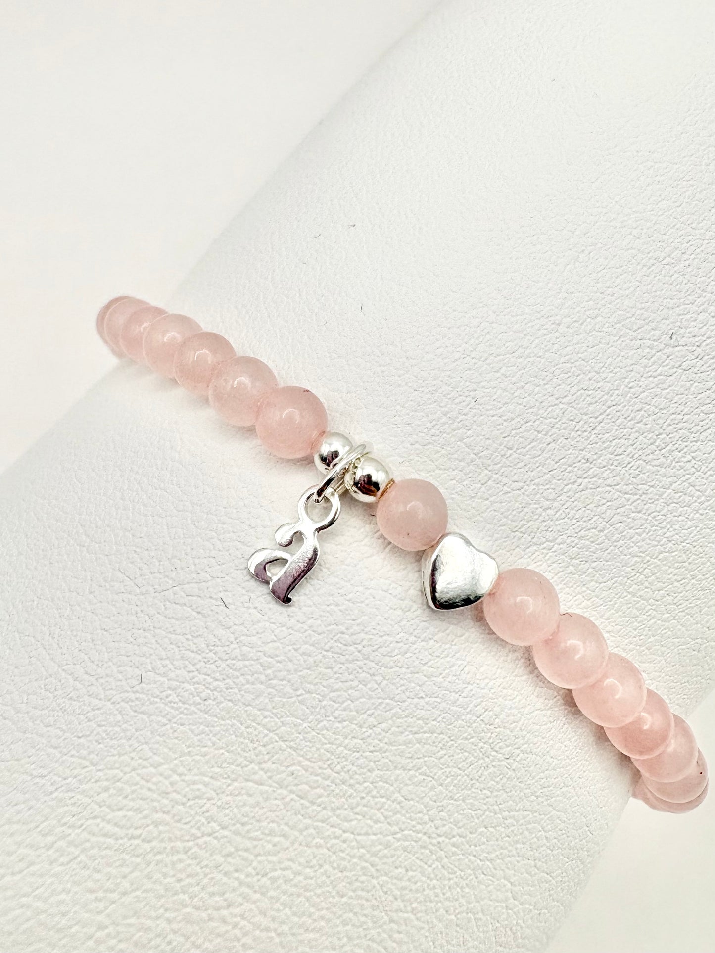 Rose Quartz Sterling Silver Initial Bracelet