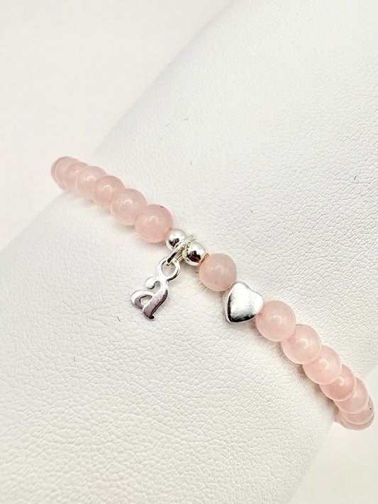 Rose Quartz Sterling Silver Initial Bracelet