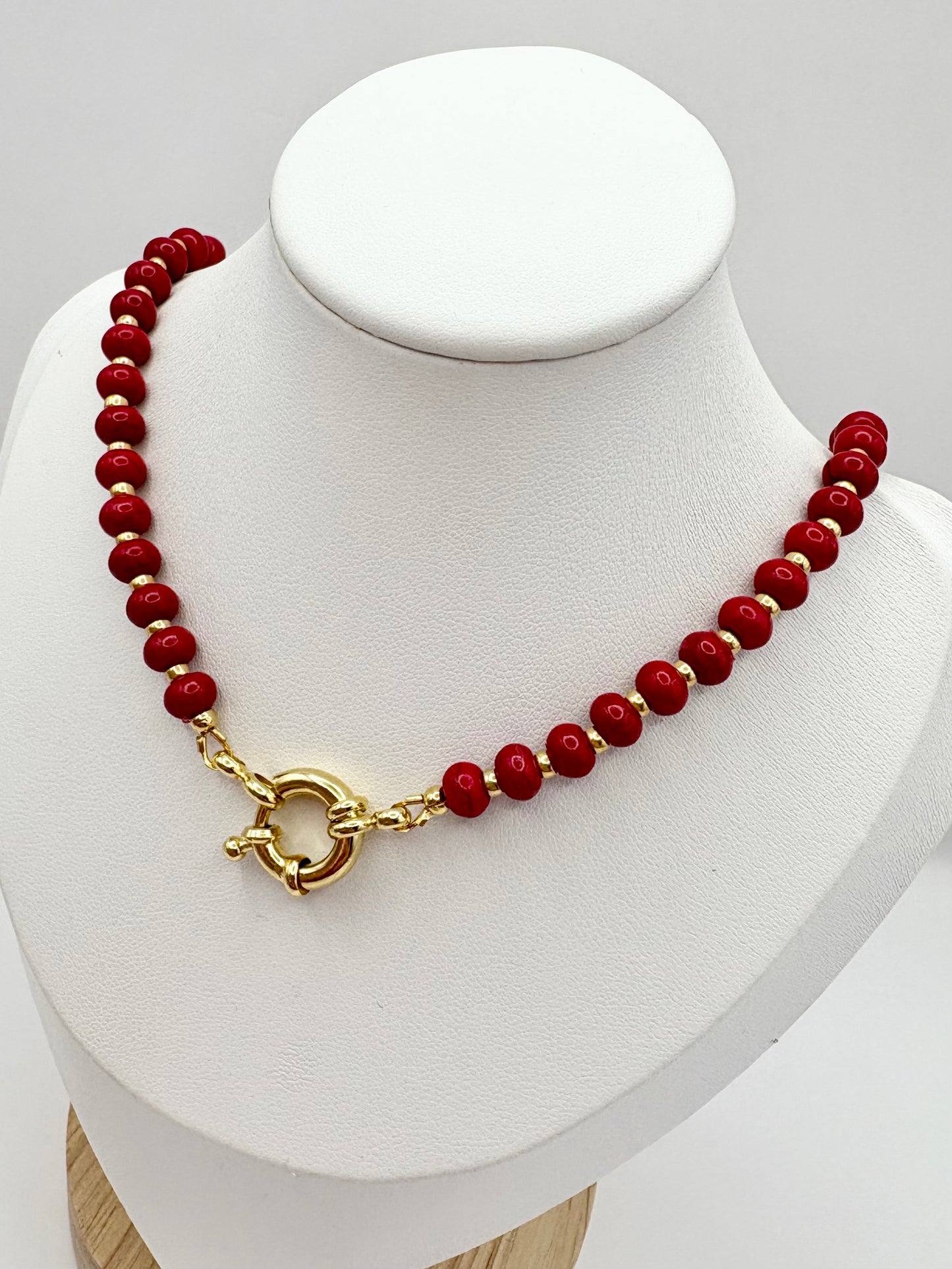 Red Howlite Beaded Necklace With Spring Clasp