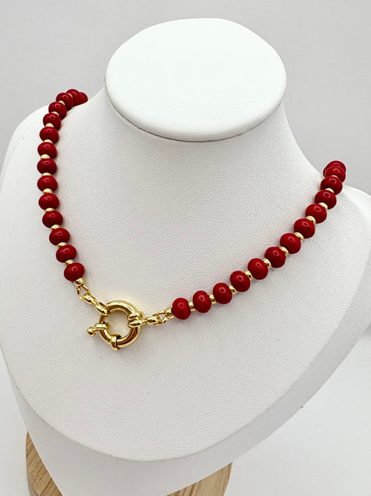Red Howlite Beaded Necklace With Spring Clasp