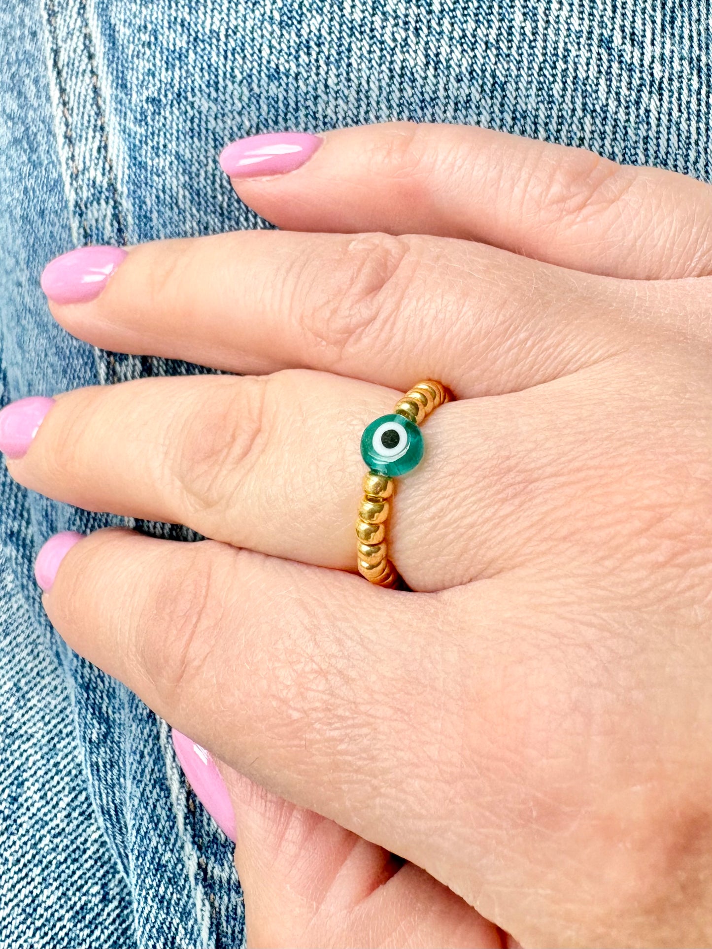 Evil Eye Seed Bead Ring - Gold or Silver