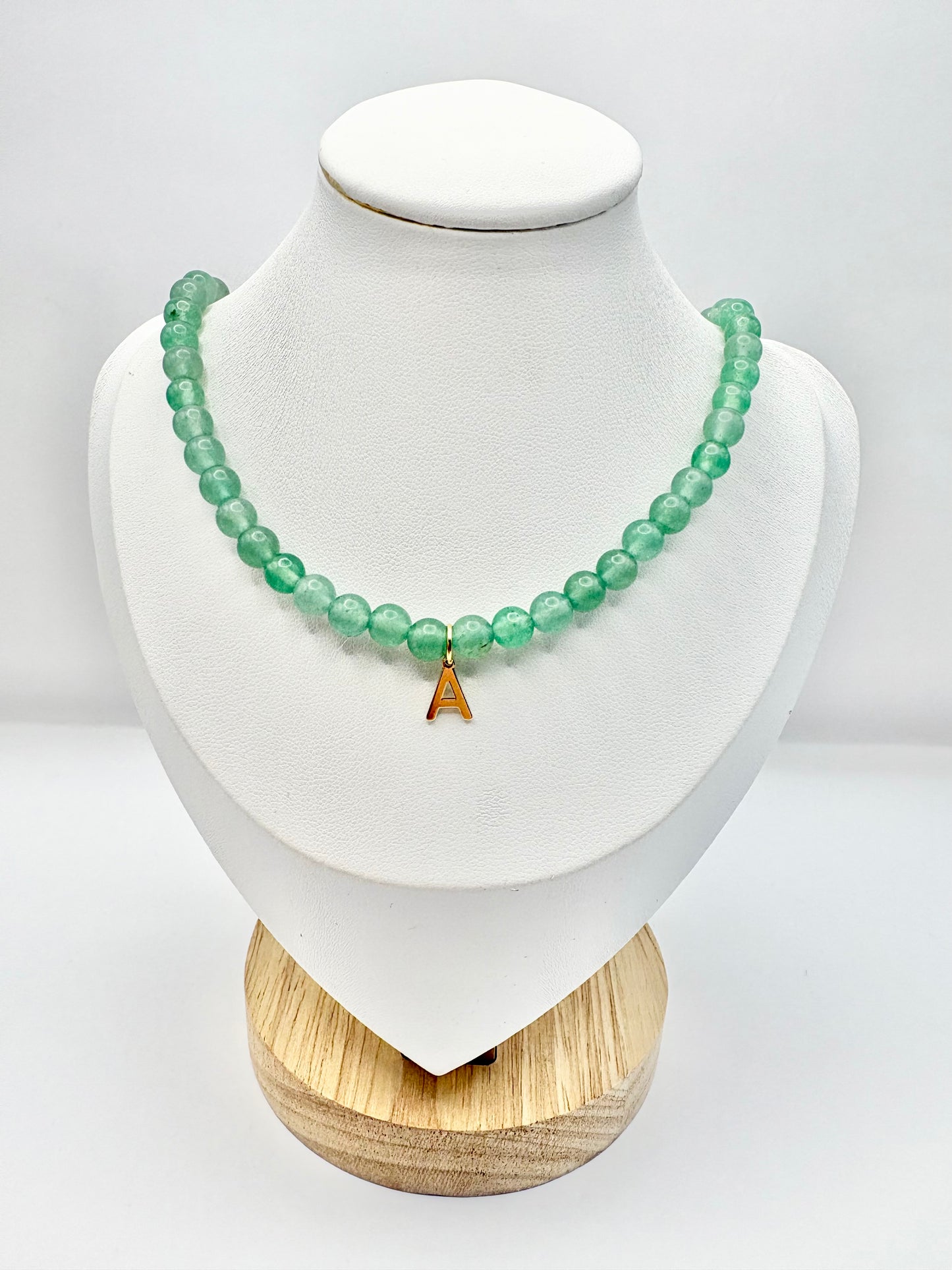 Green Aventurine Initial Necklace - Gold-Plated