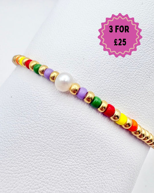 Seed Bead Stacking Bracelets - Gold Pearl