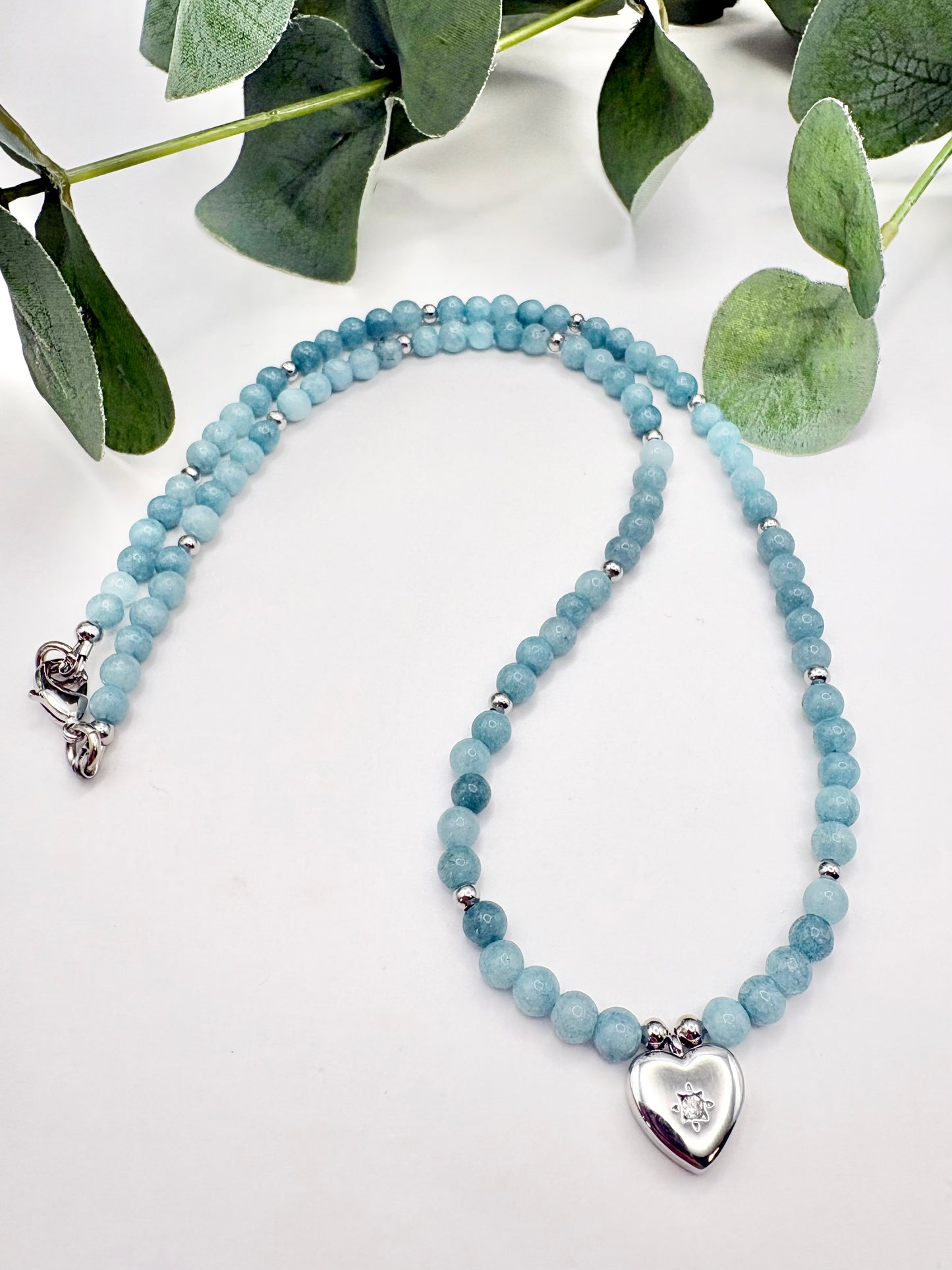 Pastel Gemstone & Vintage Heart Charm Necklace - Various Colours