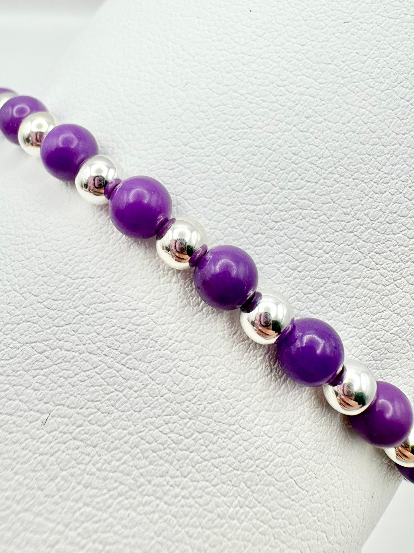 Purple Phosphosiderite and Sterling Silver Beaded Bracelet