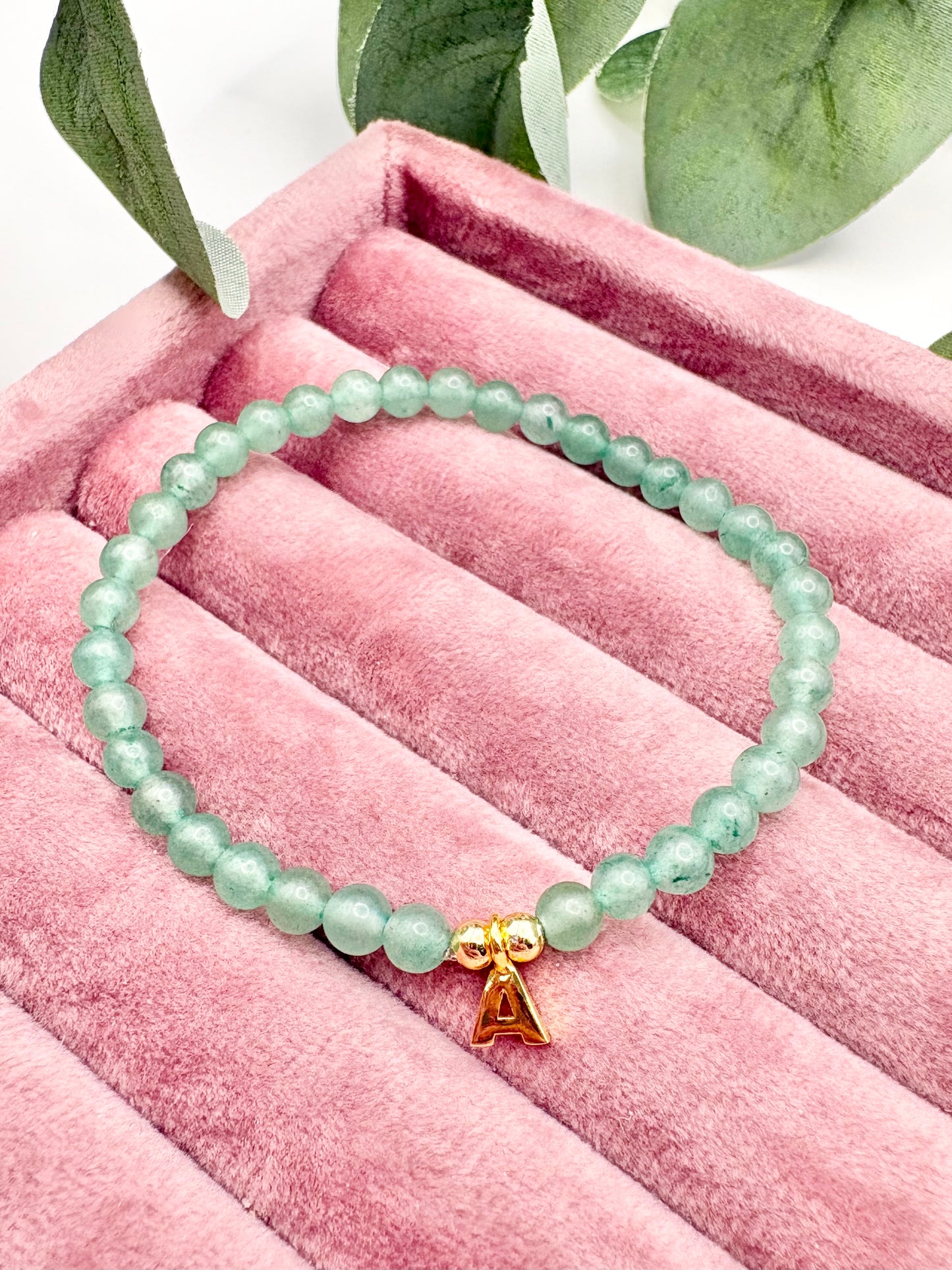 Green Aventurine Initial Bracelet - Gold-Plated