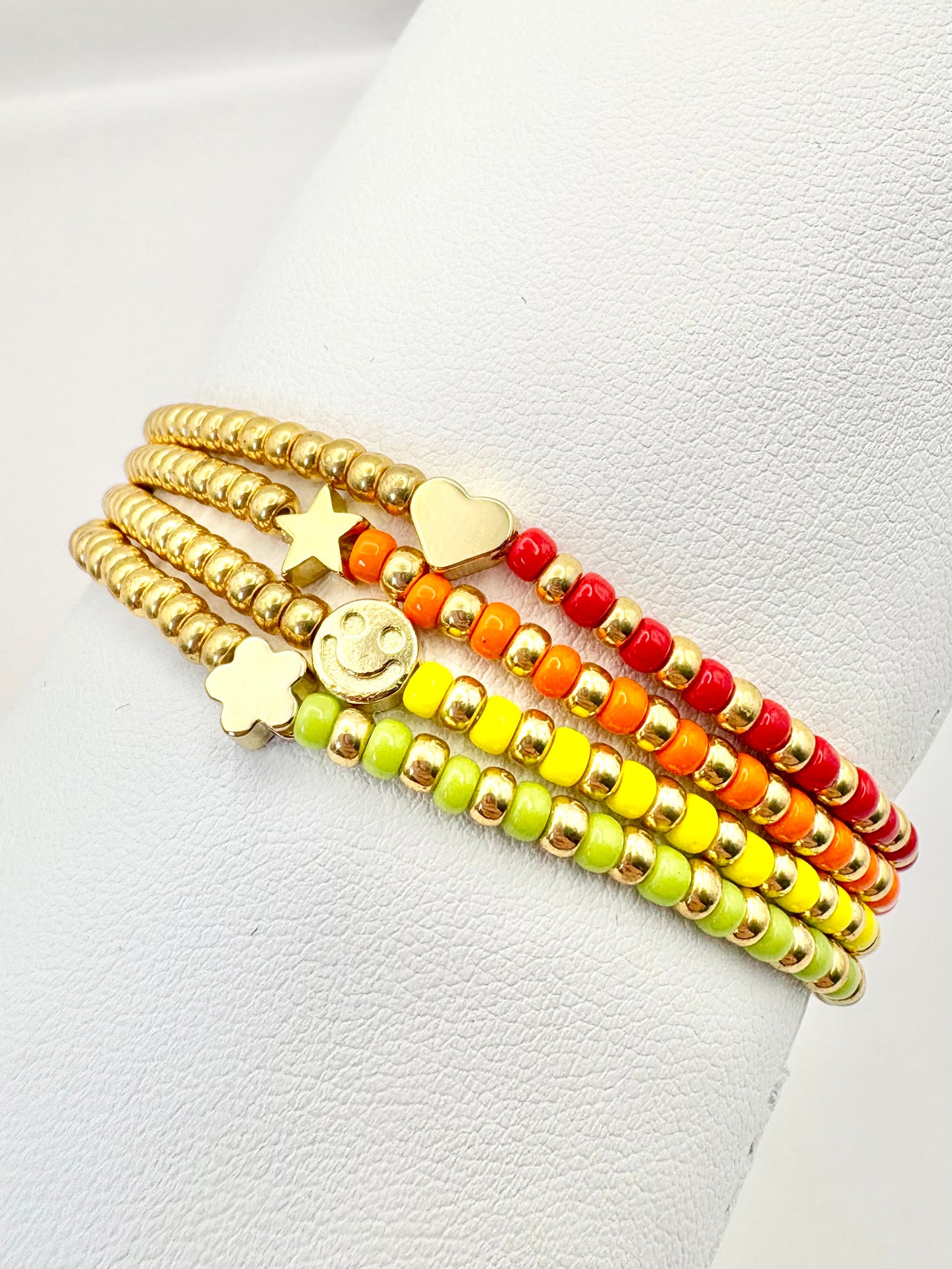 Rainbow Seed Beaded Charm Bracelet