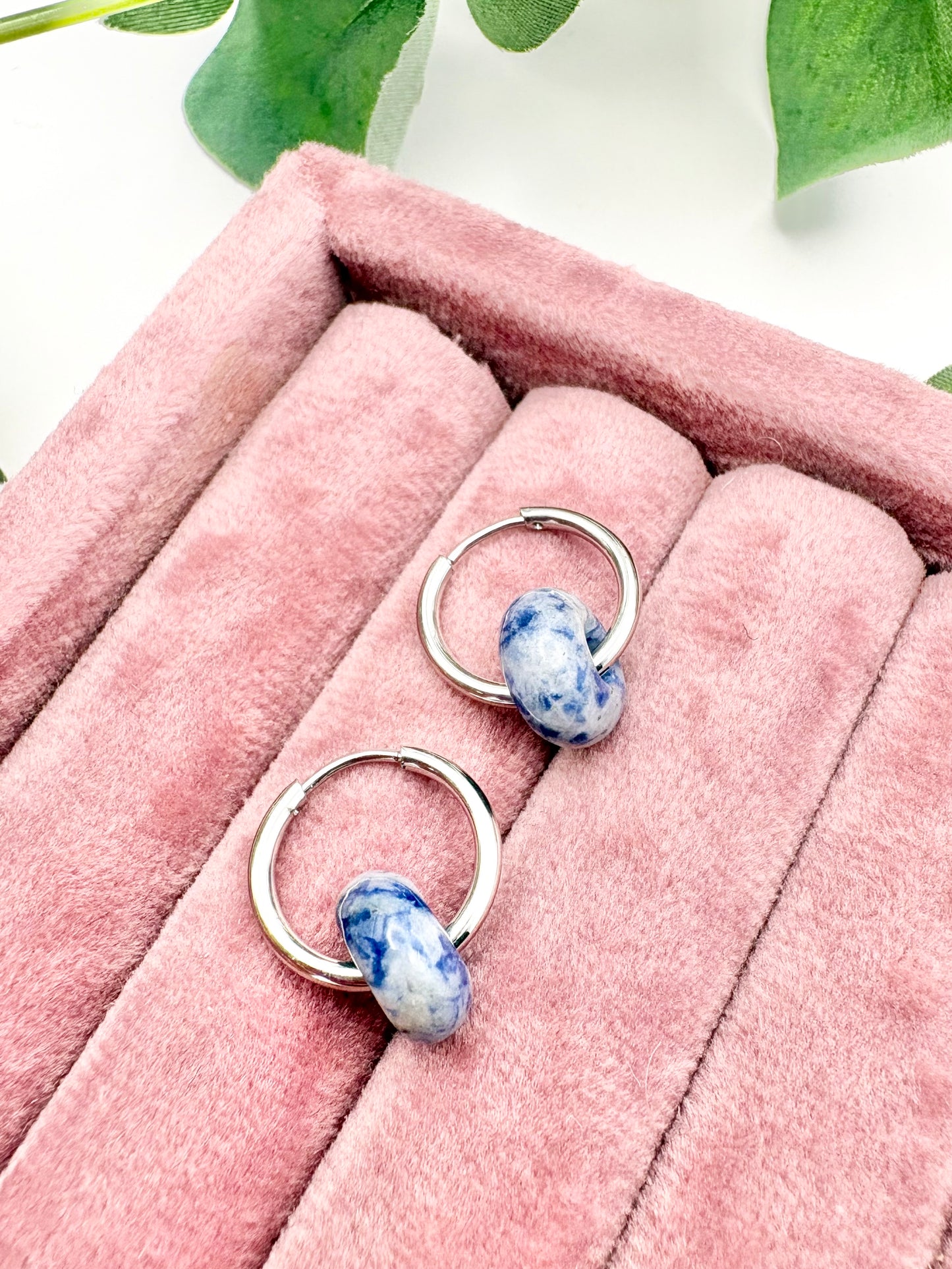 Sodalite Huggie Hoop Earrings - Stainless Steel