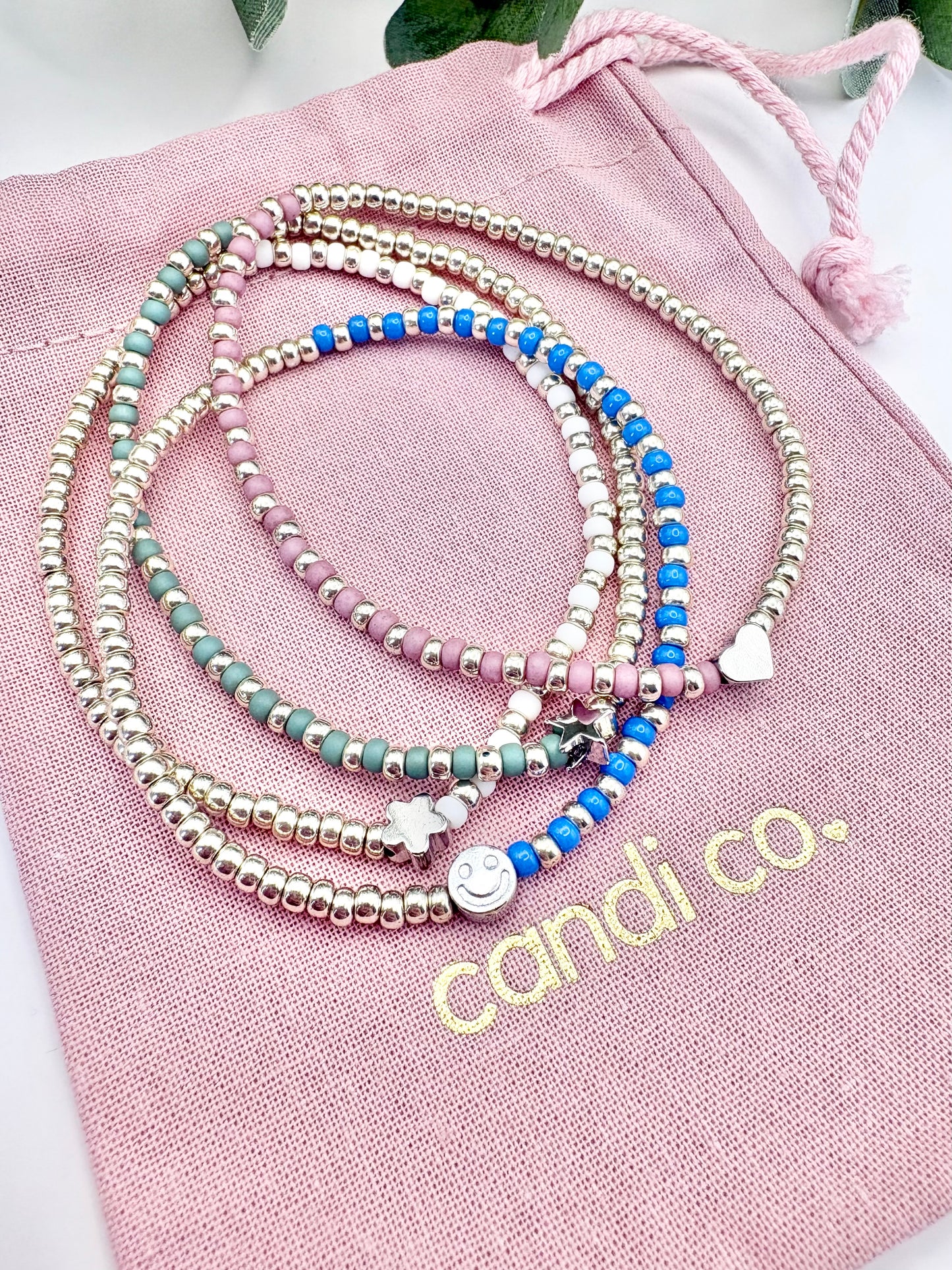 Pastel Seed Beaded Charm Bracelet