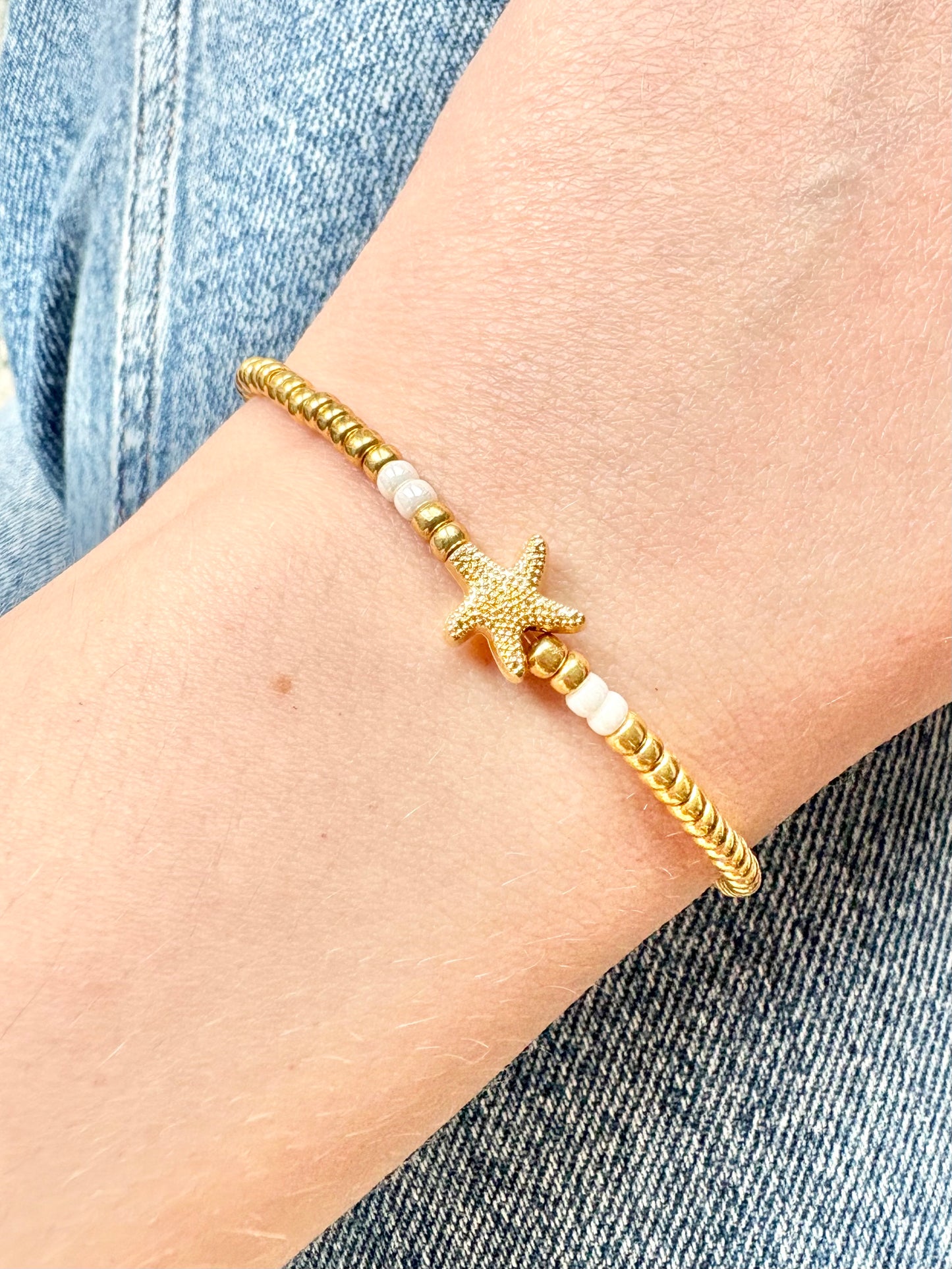 Beachy Starfish Seed Bead Bracelet - Gold or Silver