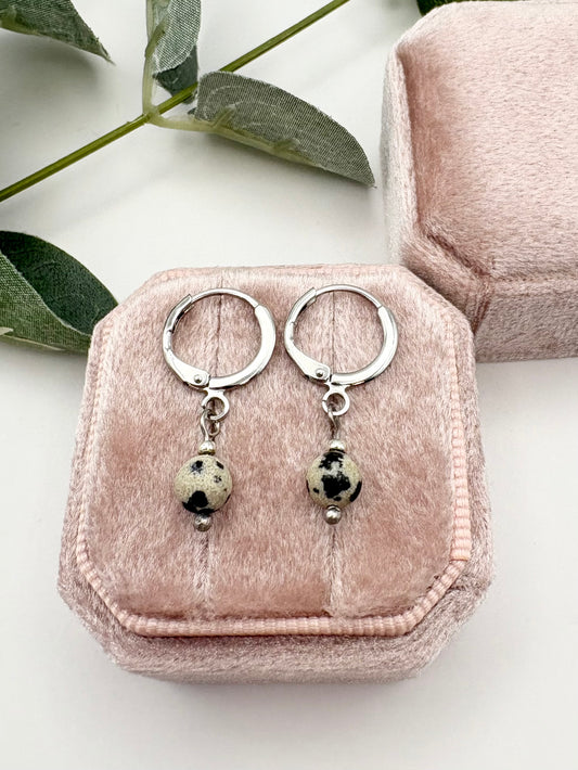 Dalmatian Jasper Huggie Hoop Earrings - Silver-plated