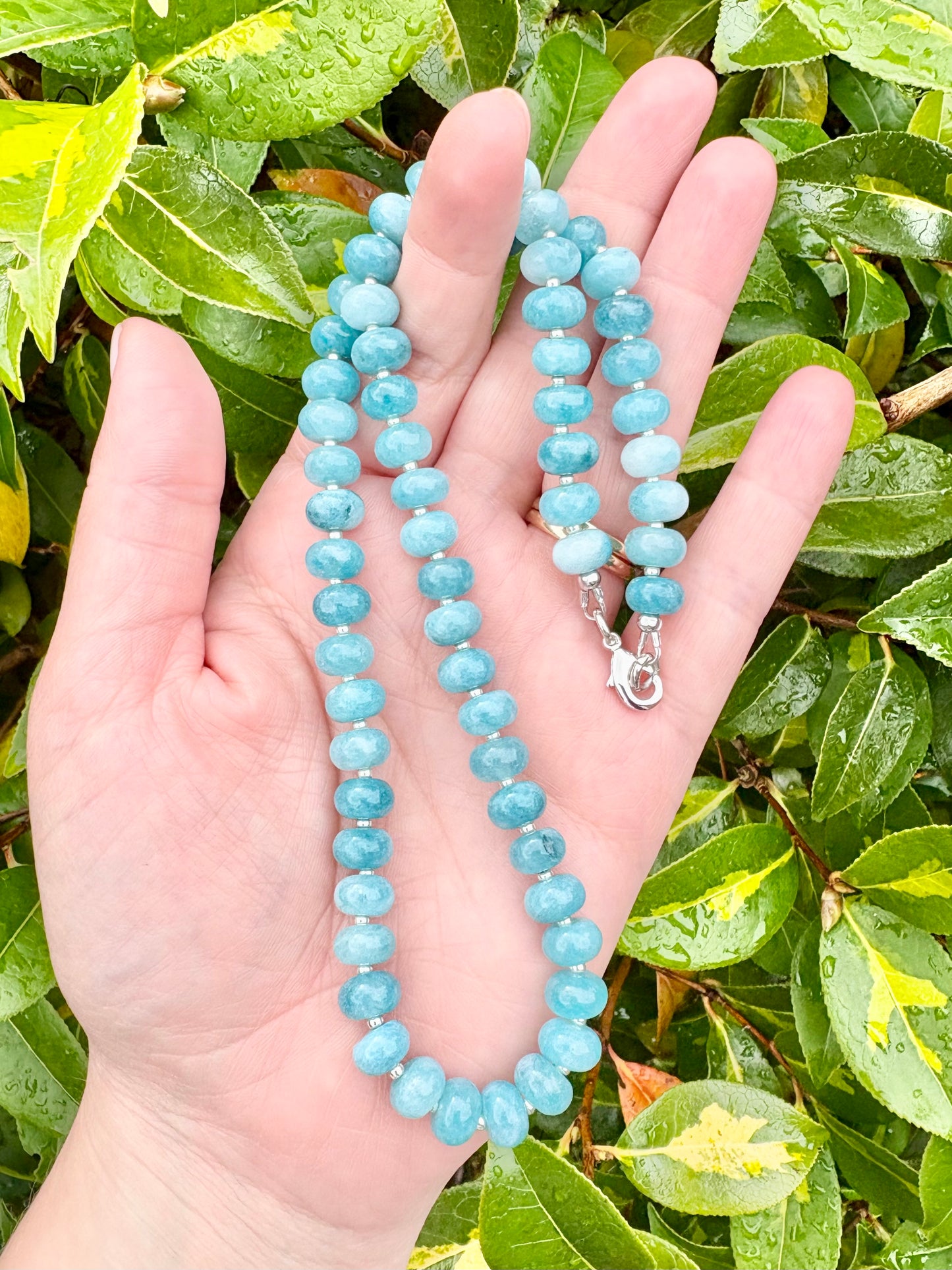 Blue Jade Rondelle Necklace - One of a Kind