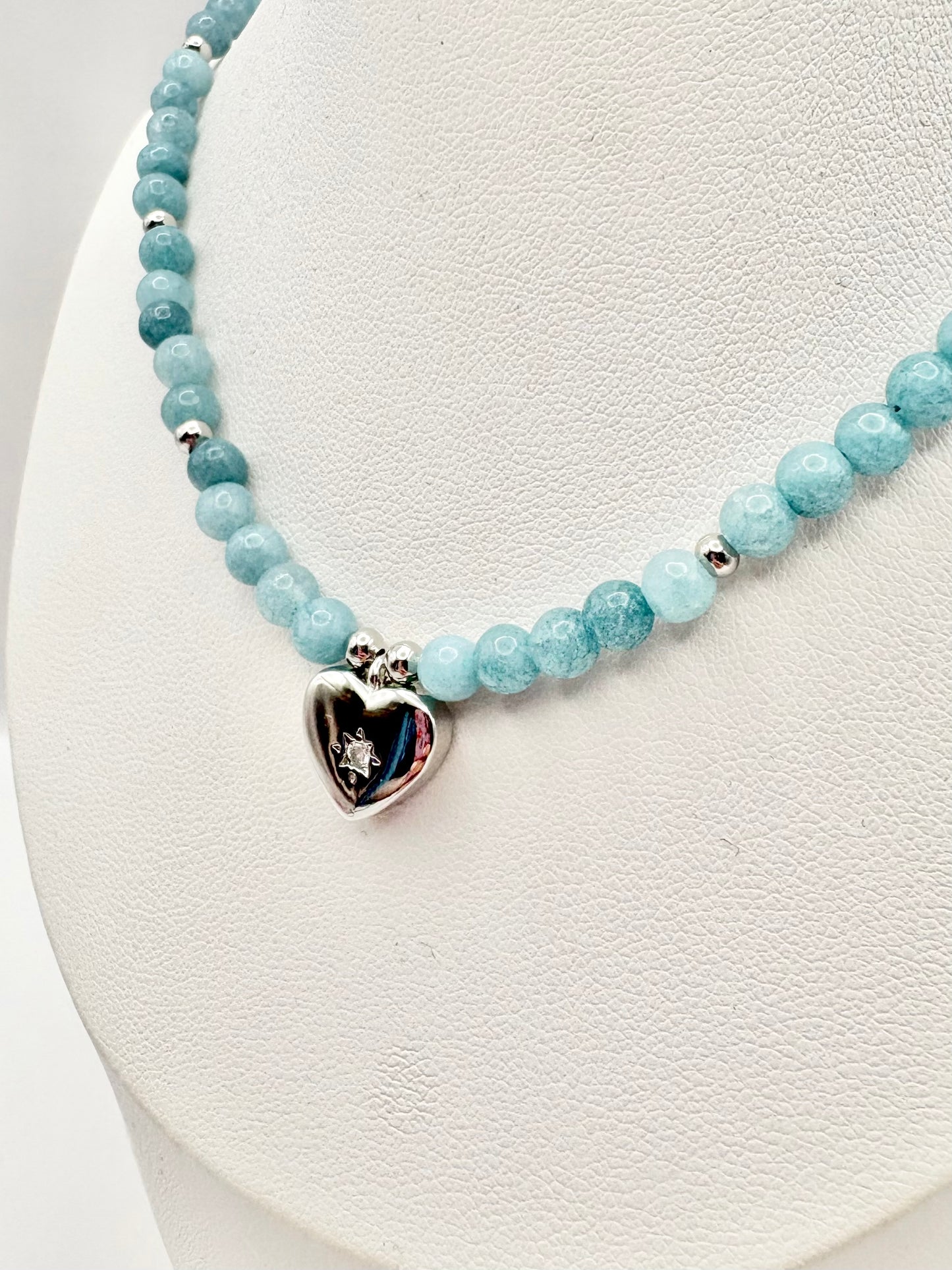 Pastel Gemstone & Vintage Heart Charm Necklace - Various Colours