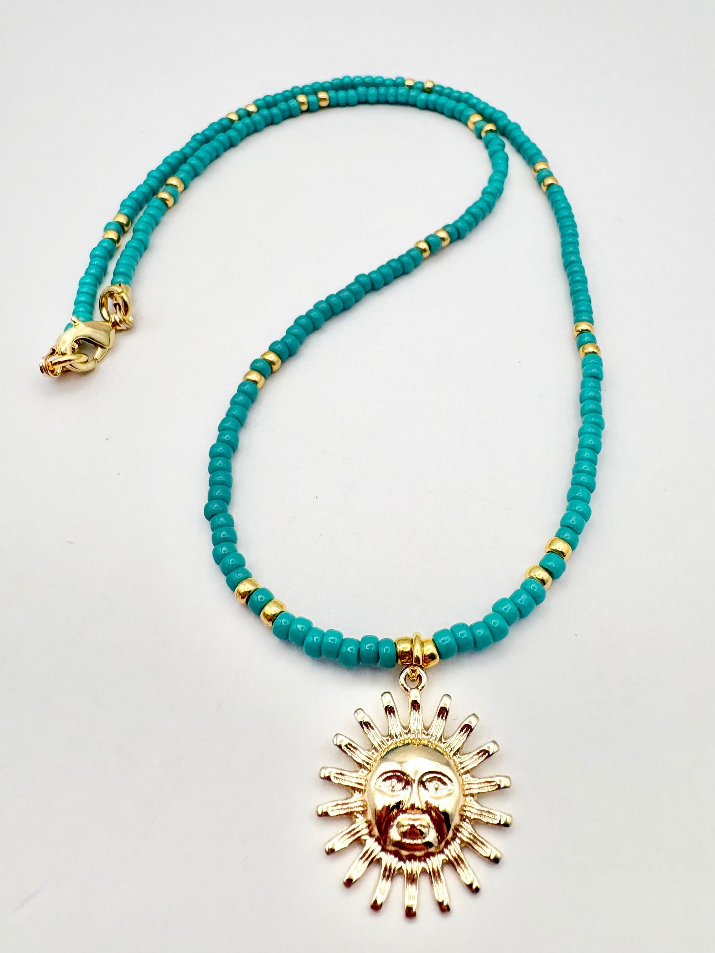 Seed Bead & Sunshine Pendant Necklace - Turquoise or Red