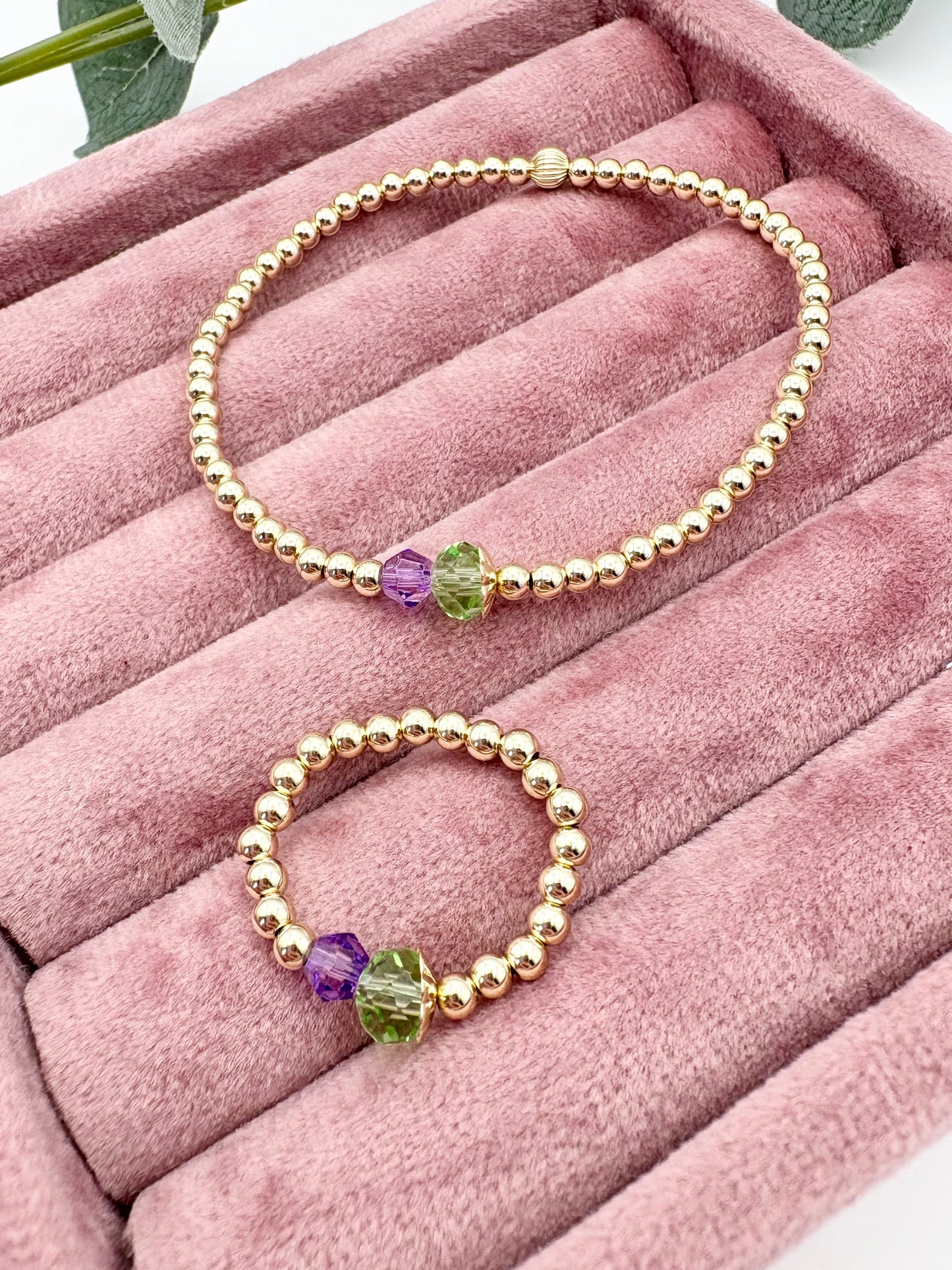 Thistle Dainty Beaded Stretch Bracelet - Sterling Silver or Gold-Filled