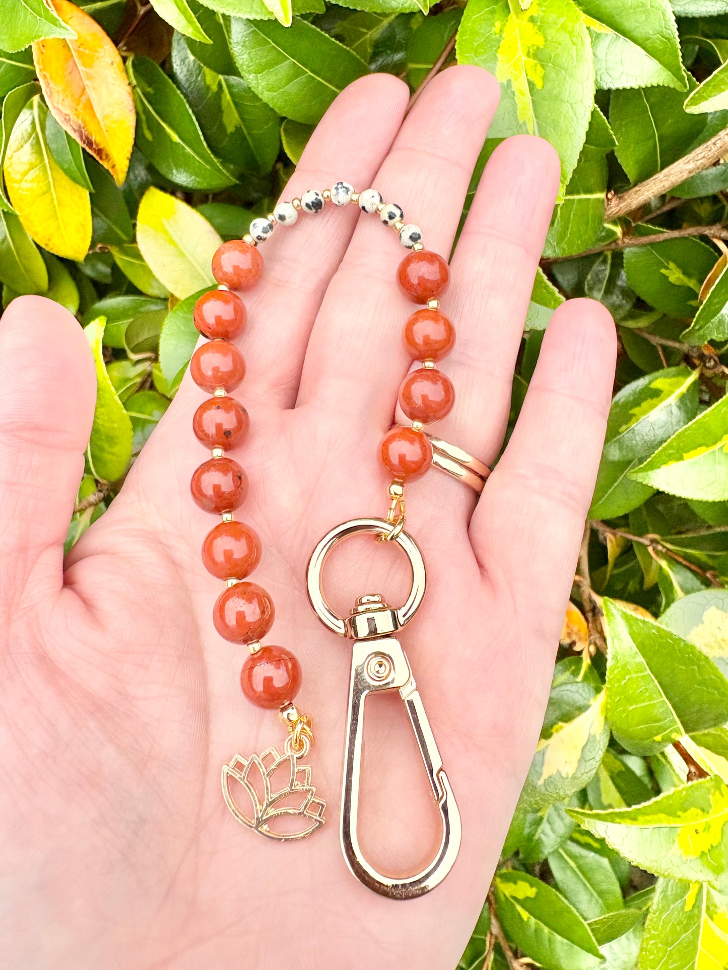 Breathing Beads Keyring - Red Jasper With Dalmatian Jasper
