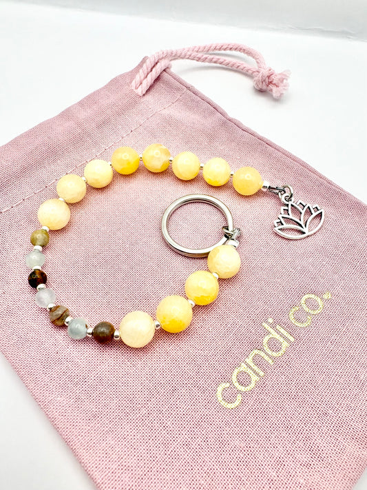 Breathing Beads Keyring - Honey Jade With Lemurian Aquatine Calcite