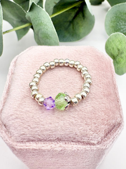 Thistle Seed Beaded Stretch Ring - Silver