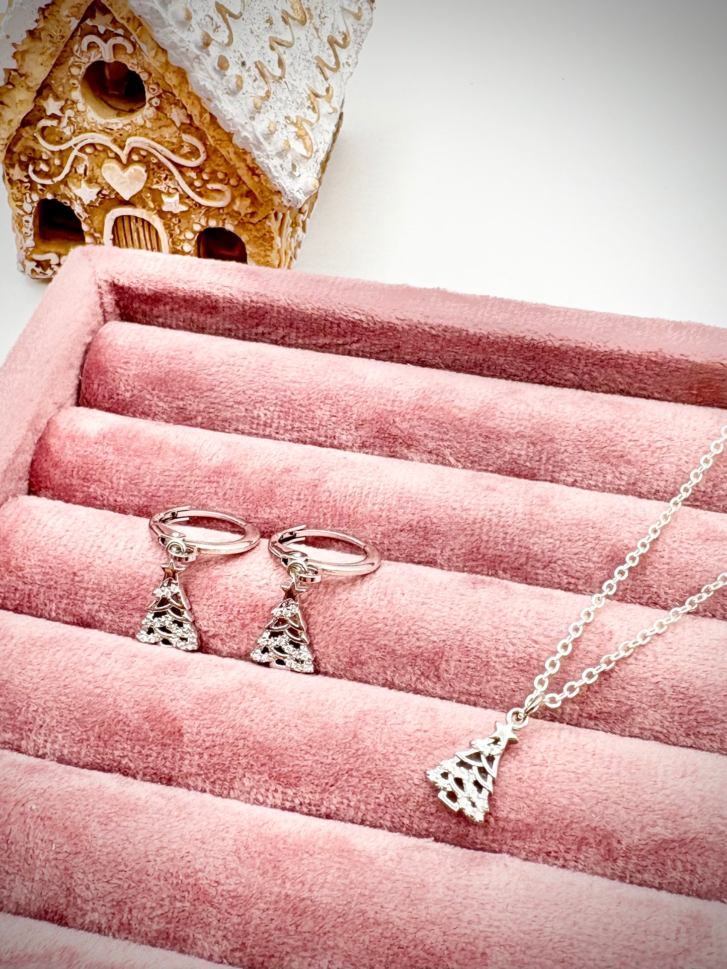 Sparkly Christmas Tree Charm Necklace - Gold or Silver-Plated