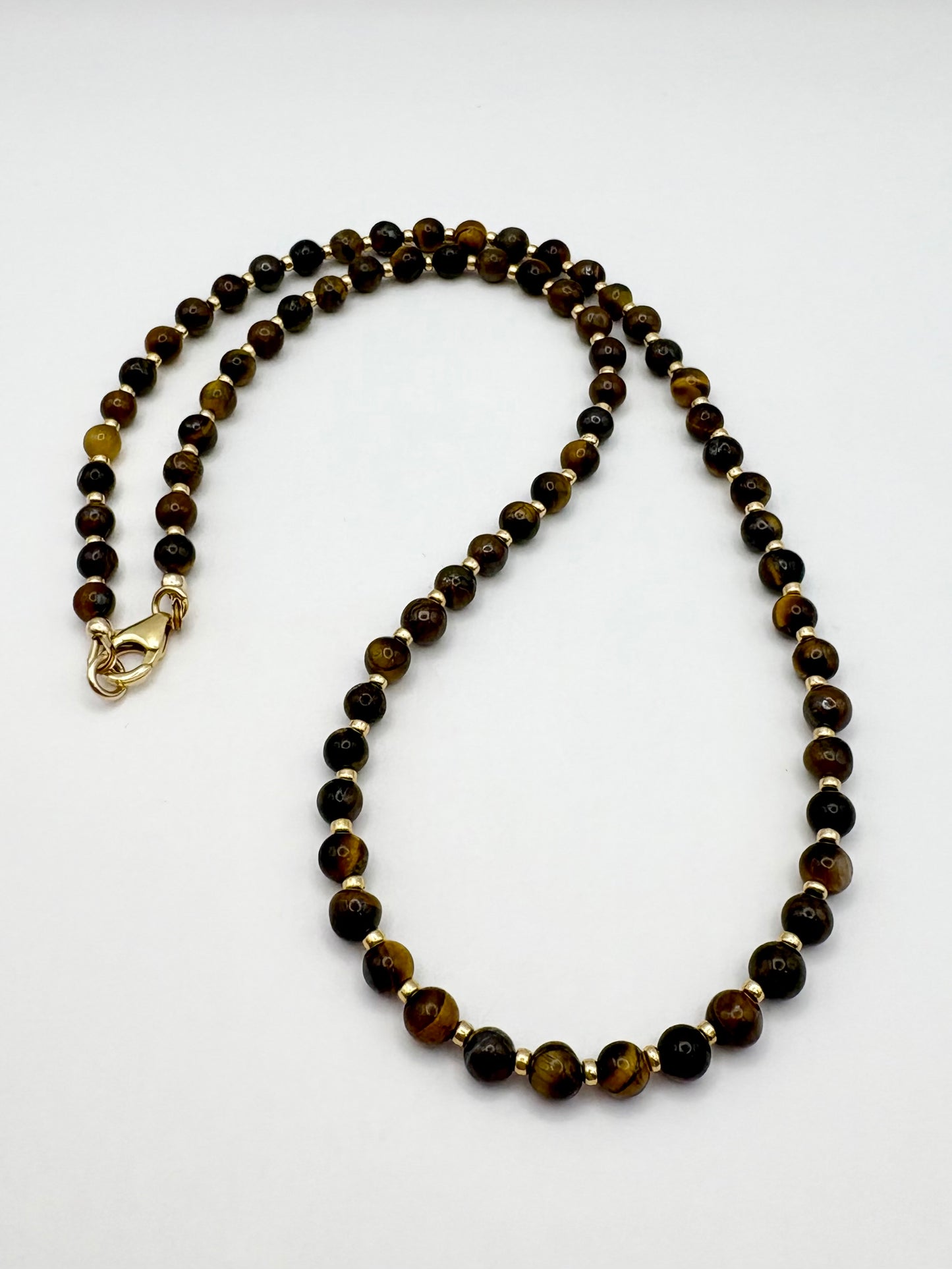 Tiger's Eye Gemstone Seed Beaded Necklace - Gold Filled or Plated