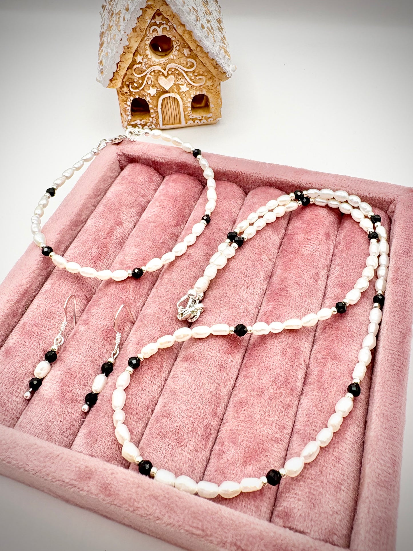Handmade Pearl & Tourmaline Jewellery Set – Sterling Silver