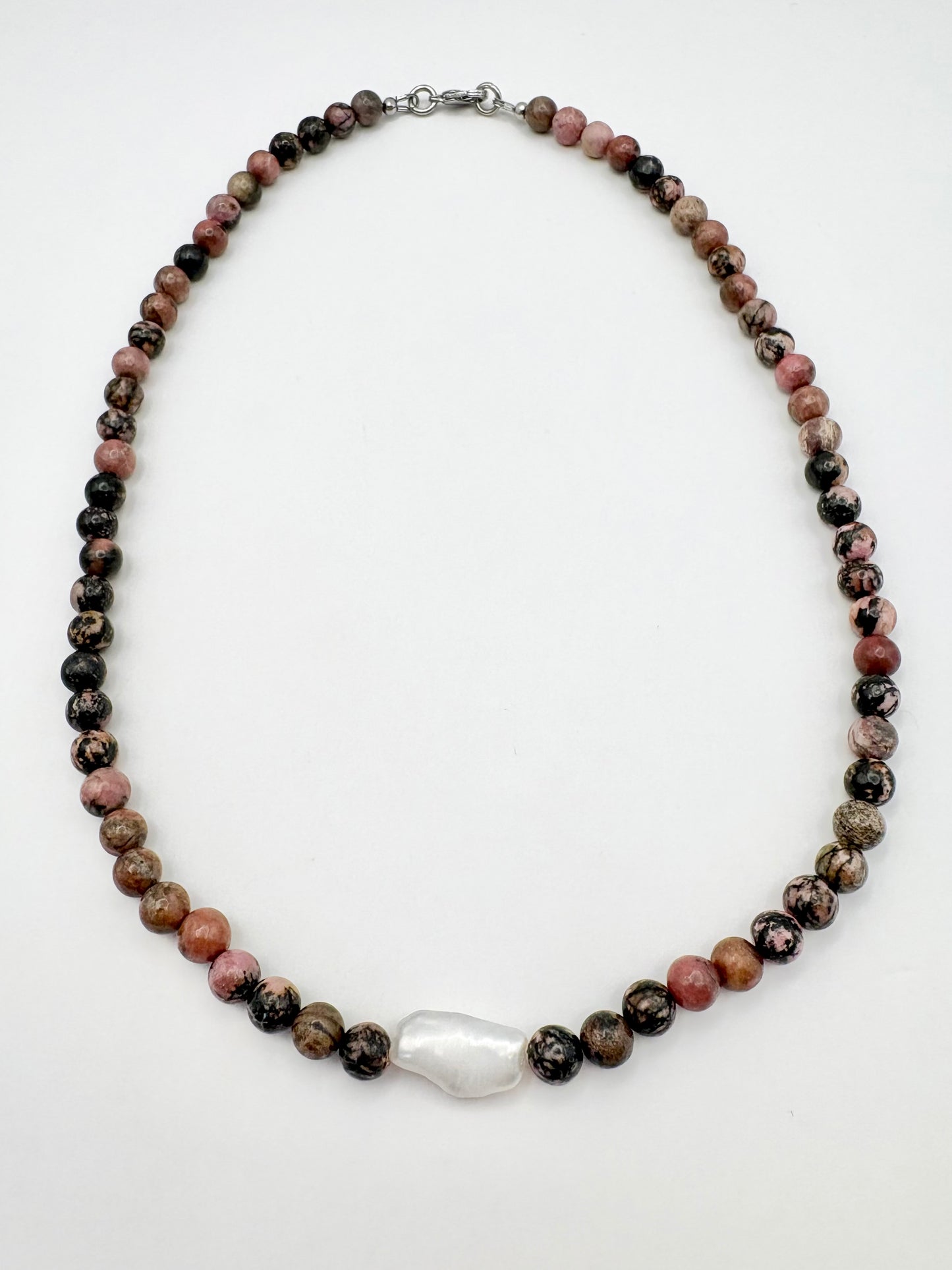 Rhodonite and Freshwater Pearl Necklace - One of a Kind