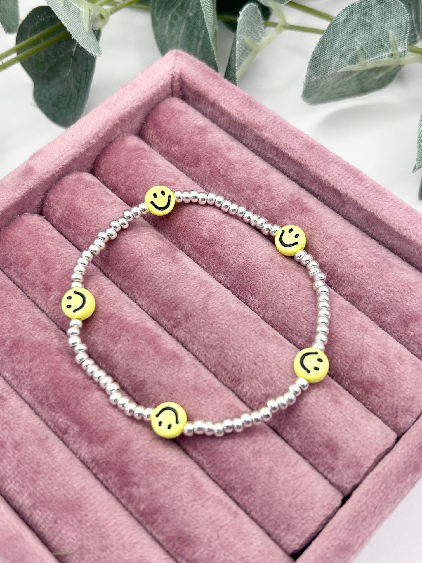 Smiley Face Seed Bead Necklace Silver or Gold-Plated