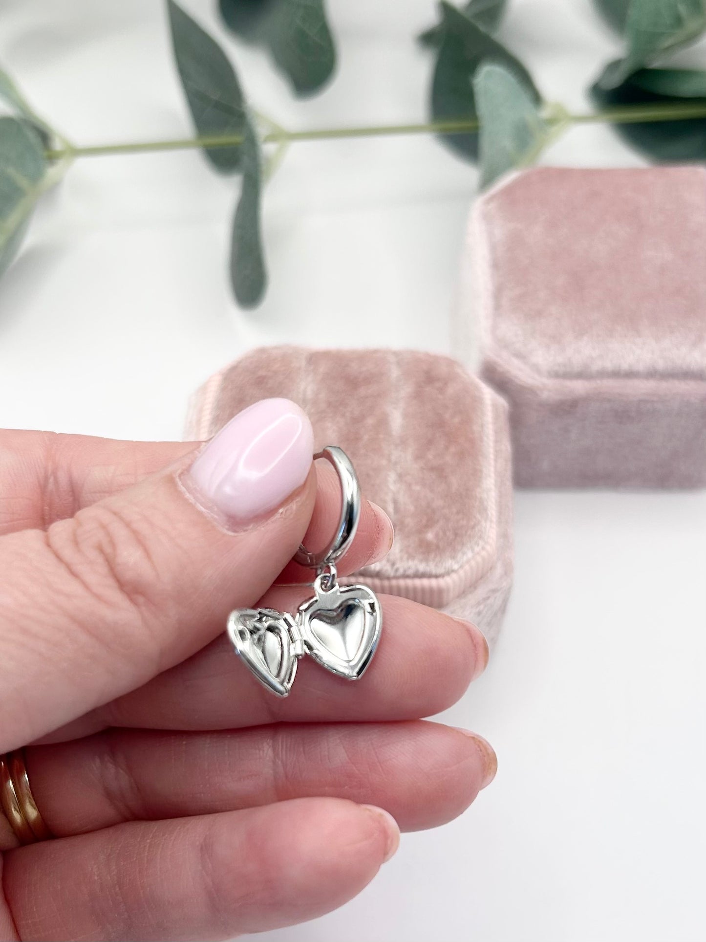 Silver vintage style heart locket bracelet and earrings set - SALE