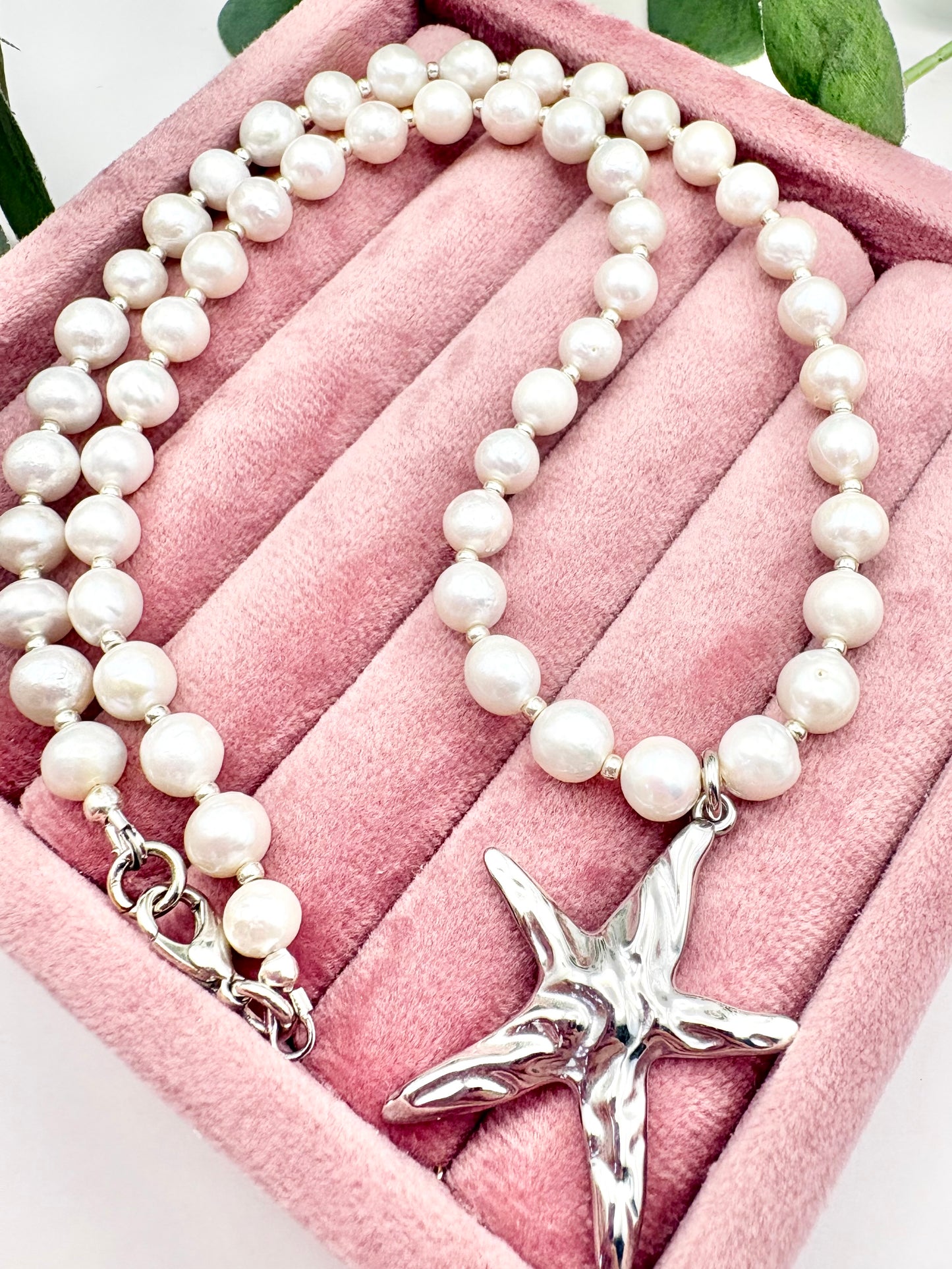 Starfish Charm Freshwater Pearl Necklace - Gold or Silver
