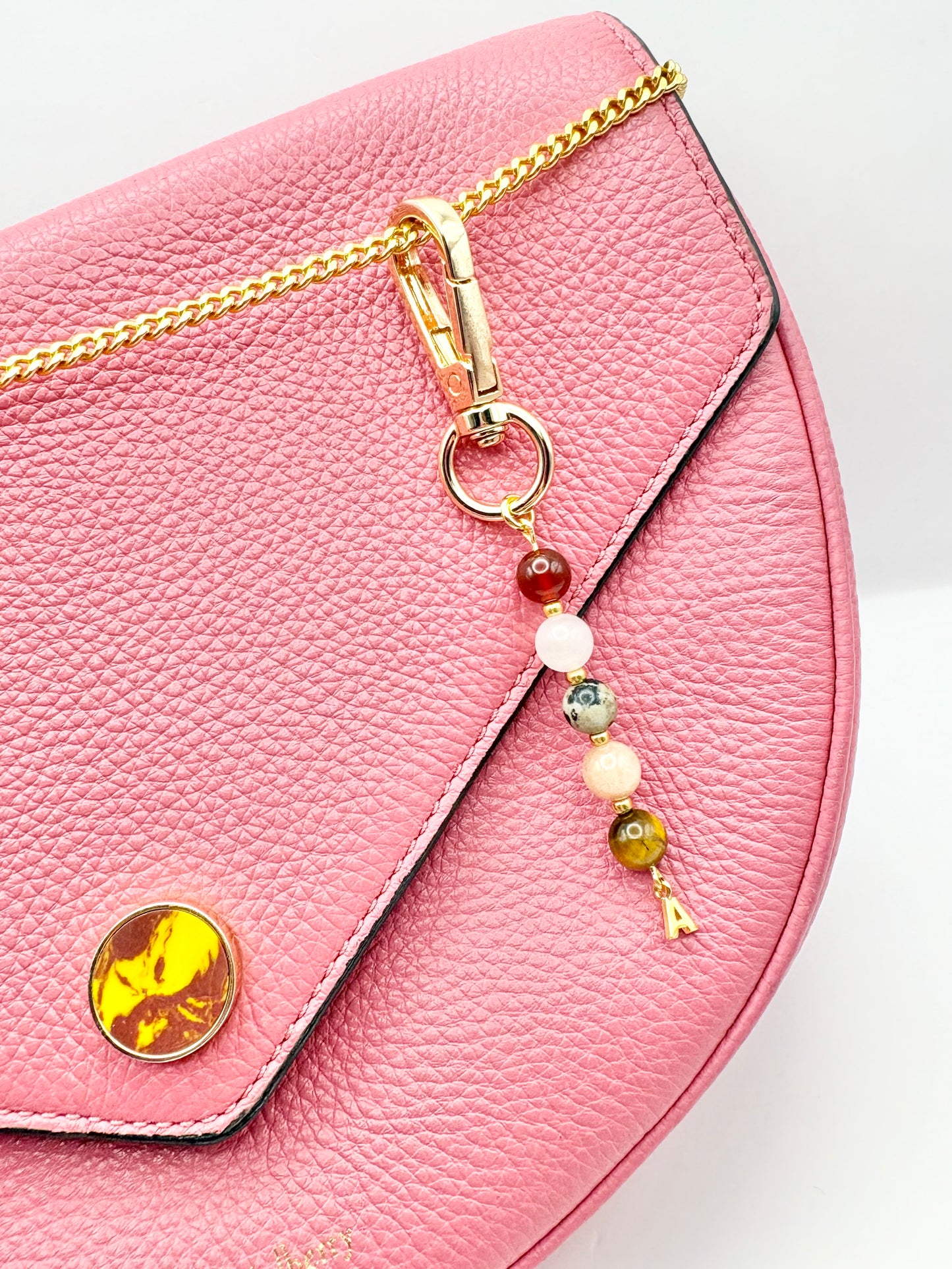 Personalised Gemstone Bag Charm With Initial