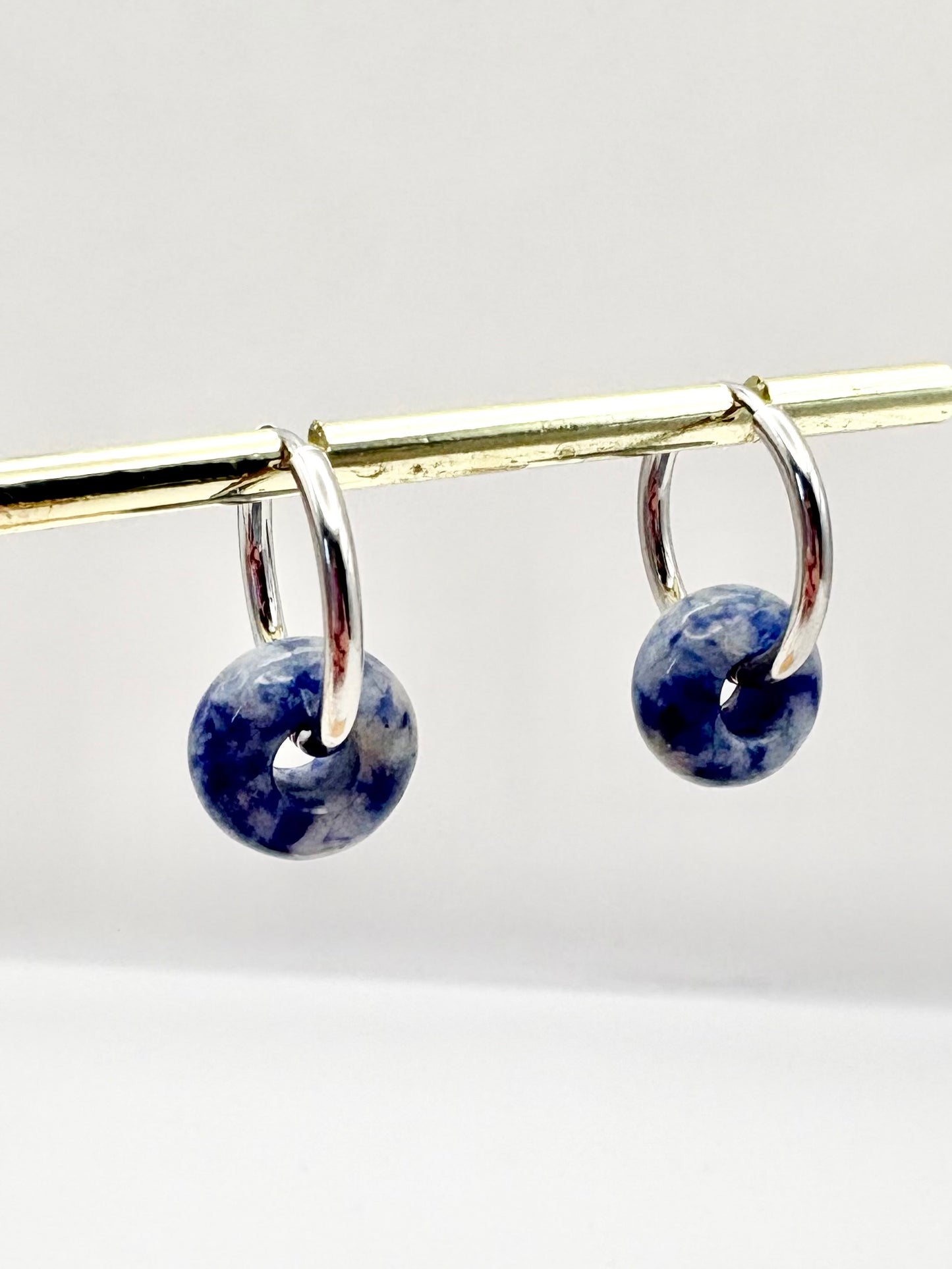 Sodalite Huggie Hoop Earrings - Stainless Steel