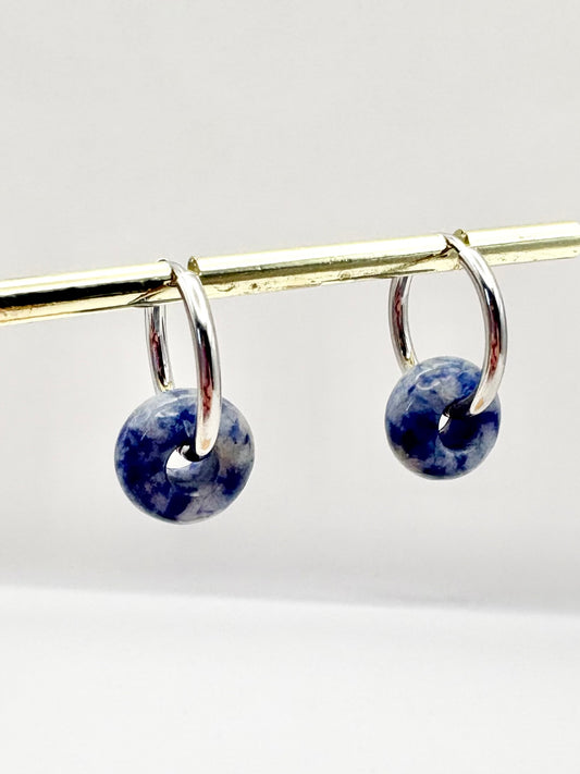 Sodalite Huggie Hoop Earrings - Stainless Steel