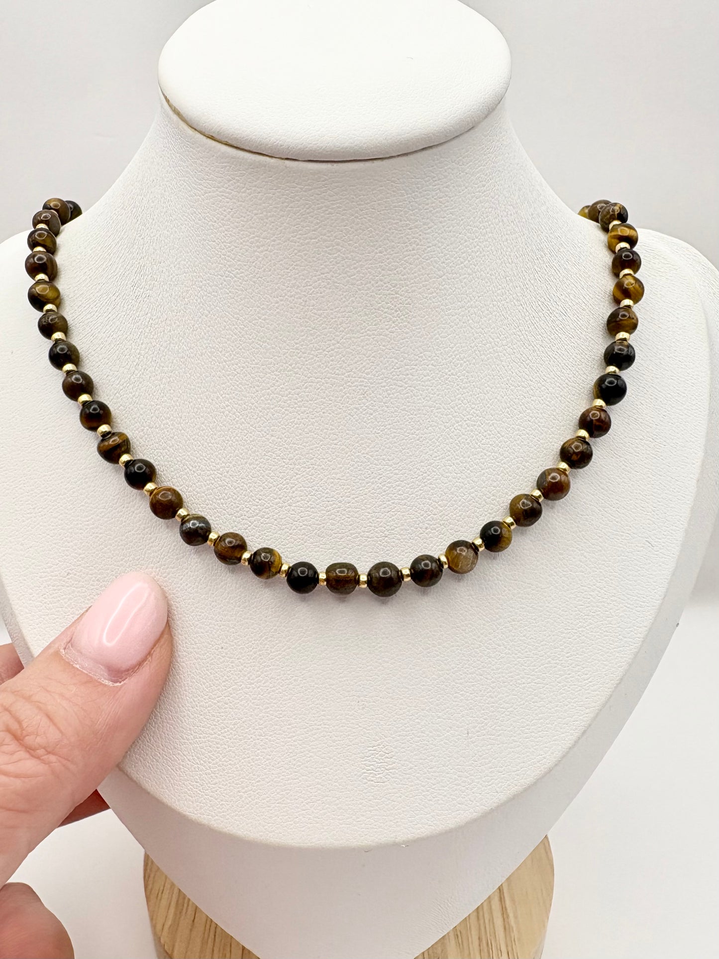 Tiger's Eye Gemstone Seed Beaded Necklace - Gold Filled or Plated