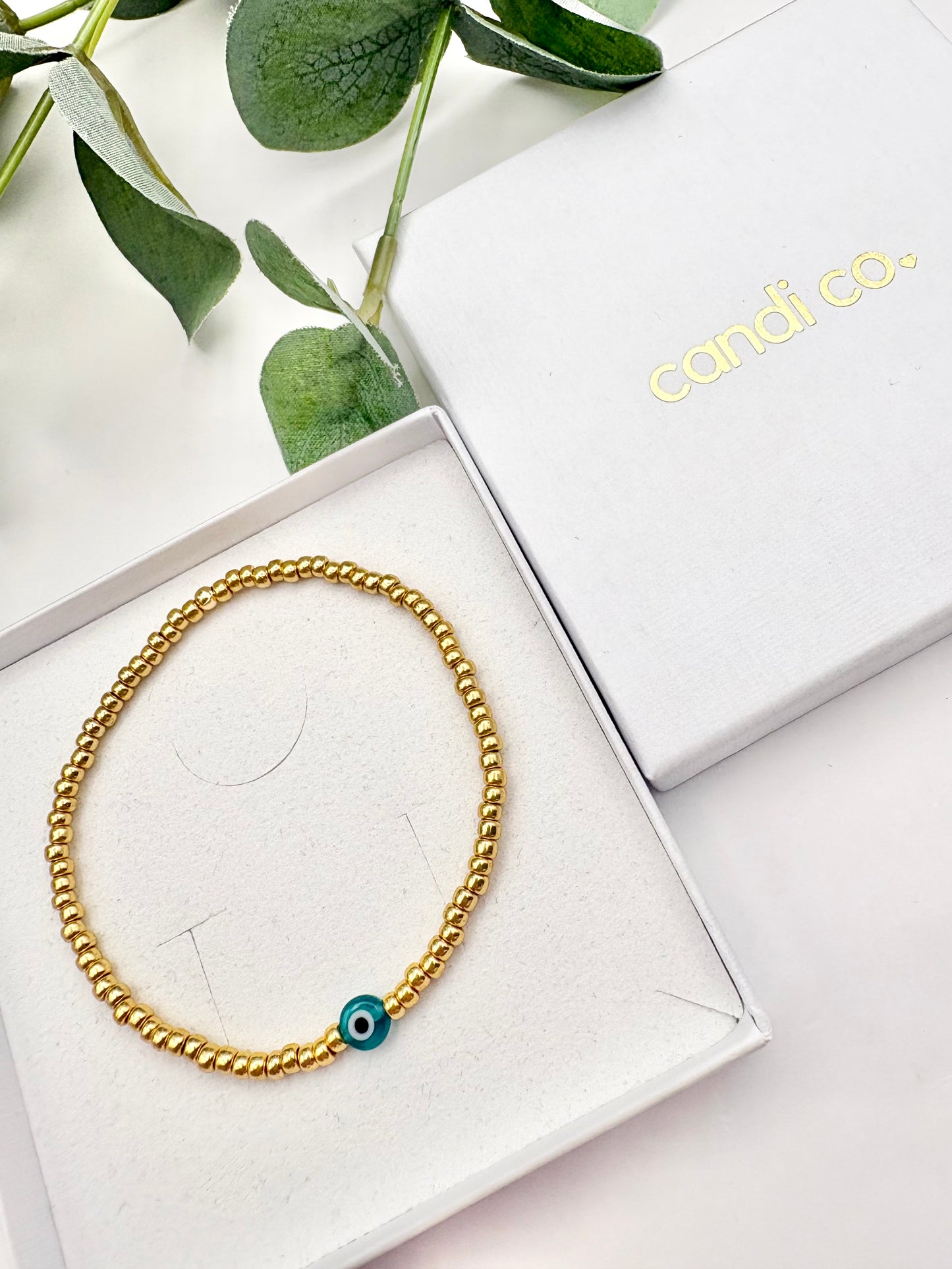 Evil Eye Seed Bead Bracelet - Gold or Silver