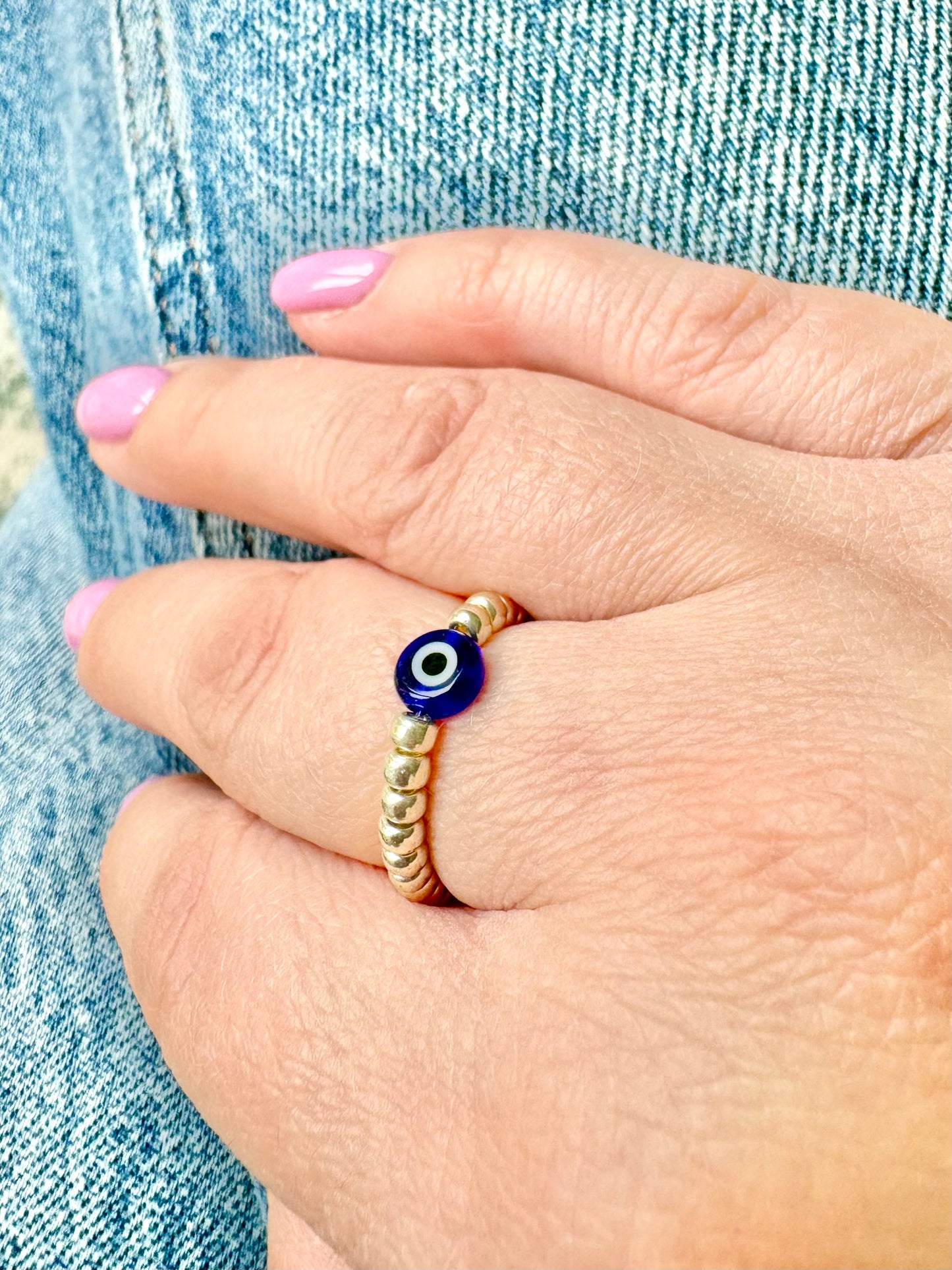 Evil Eye Seed Bead Ring - Gold or Silver
