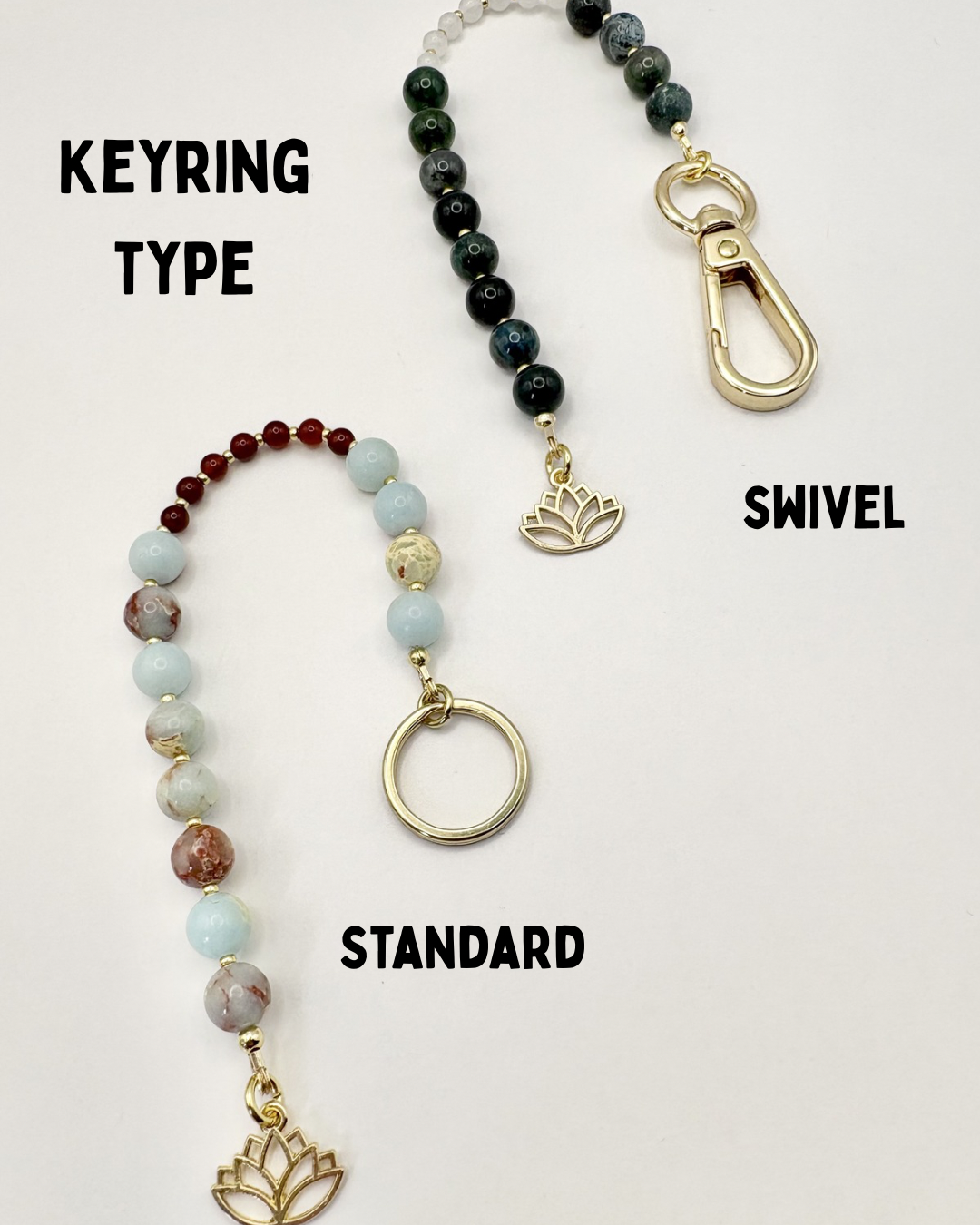 Breathing Beads Keyring - Aqua Terra Jasper With Carnelian
