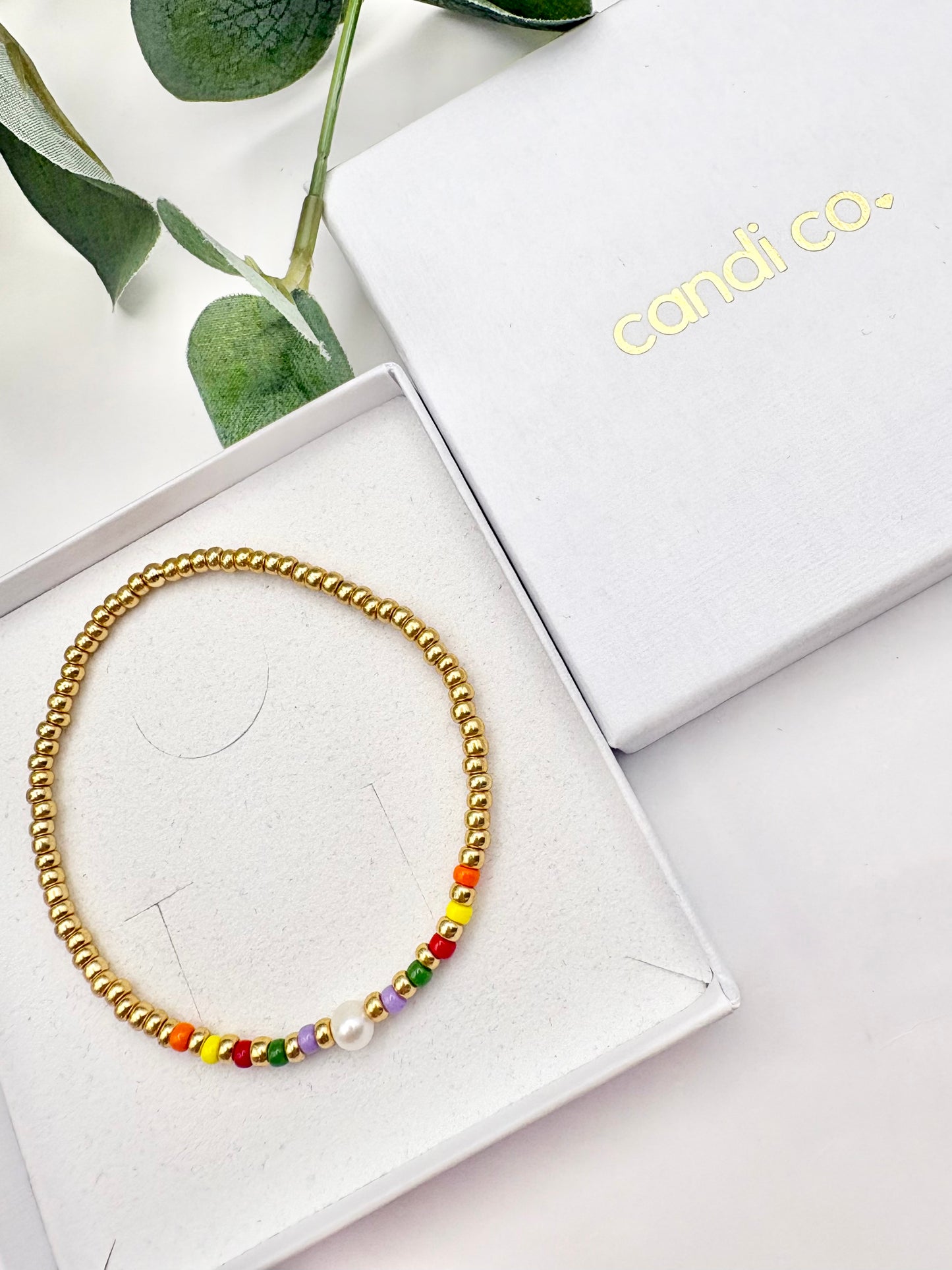 Colourful Seed Bead & Freshwater Pearl Bracelet - Gold