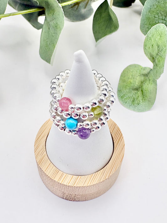 Birthstone Beaded Ring - Sterling Silver or Gold-Filled