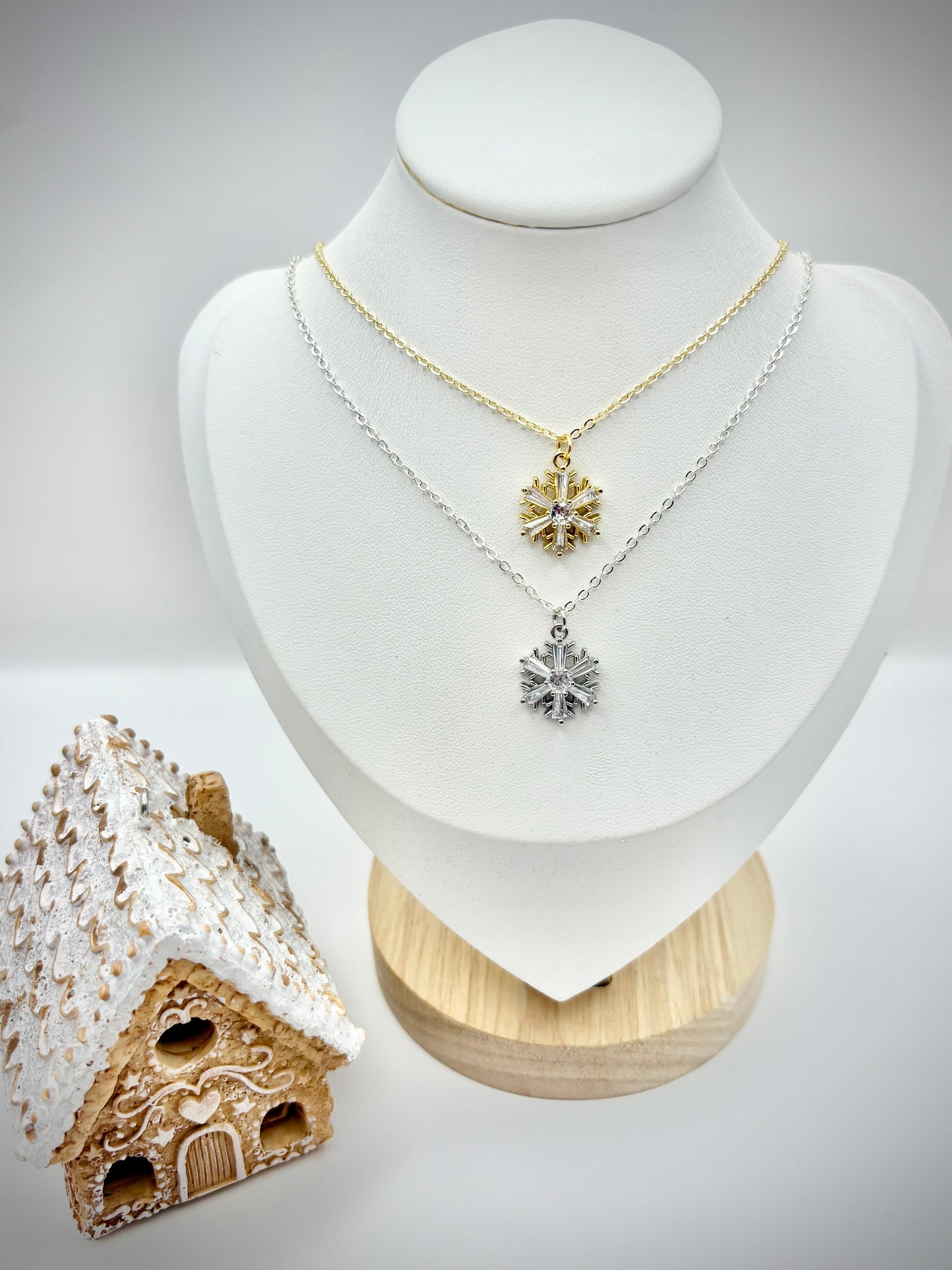 Sparkly Snowflake Necklace - Gold or Silver-Plated