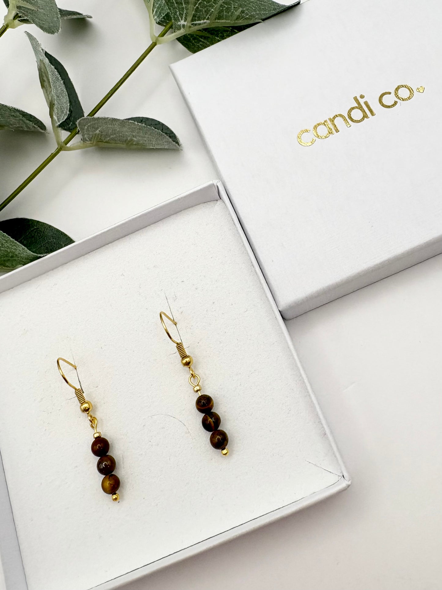 Tiger's Eye Beaded Gemstone Wire Earrings - Gold-plated or Gold-filled