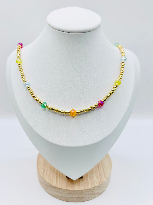 Gold seed bead and rainbow crystal necklace - SALE
